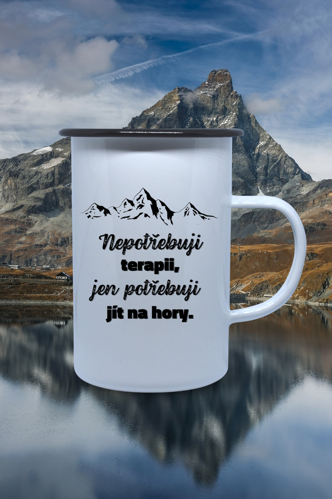 Plechový hrnek Nepotřebuji terapii Hrnek: Kovový hrnek 450ml