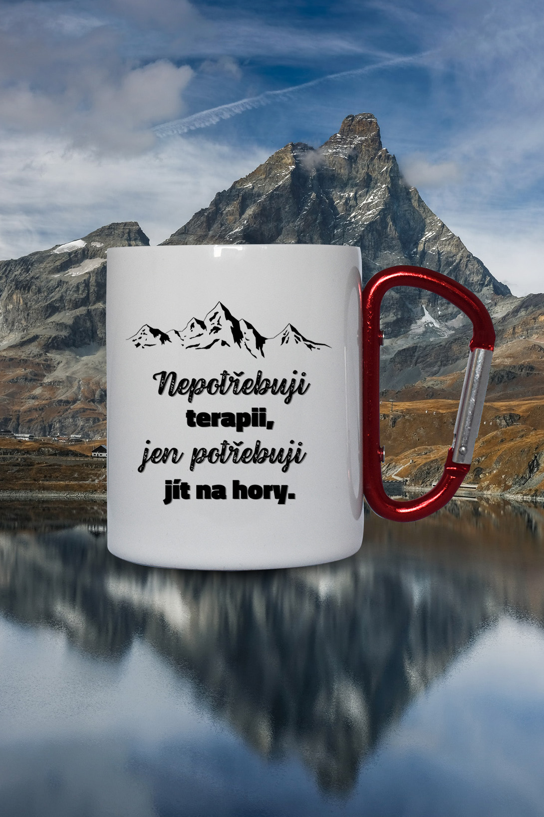 Termohrnek Nepotřebuji terapii Hrnek: Termohrnek s karabínkou- bílý