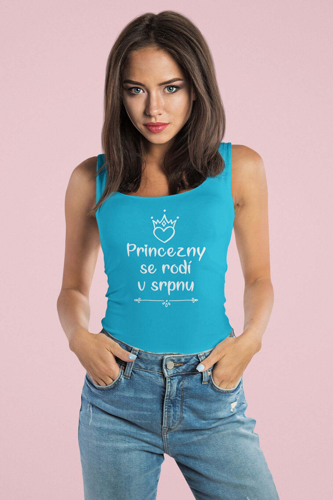 Dámské tílko Princezny se rodí v srpnu Barva: Tyrkysová, Velikost: L