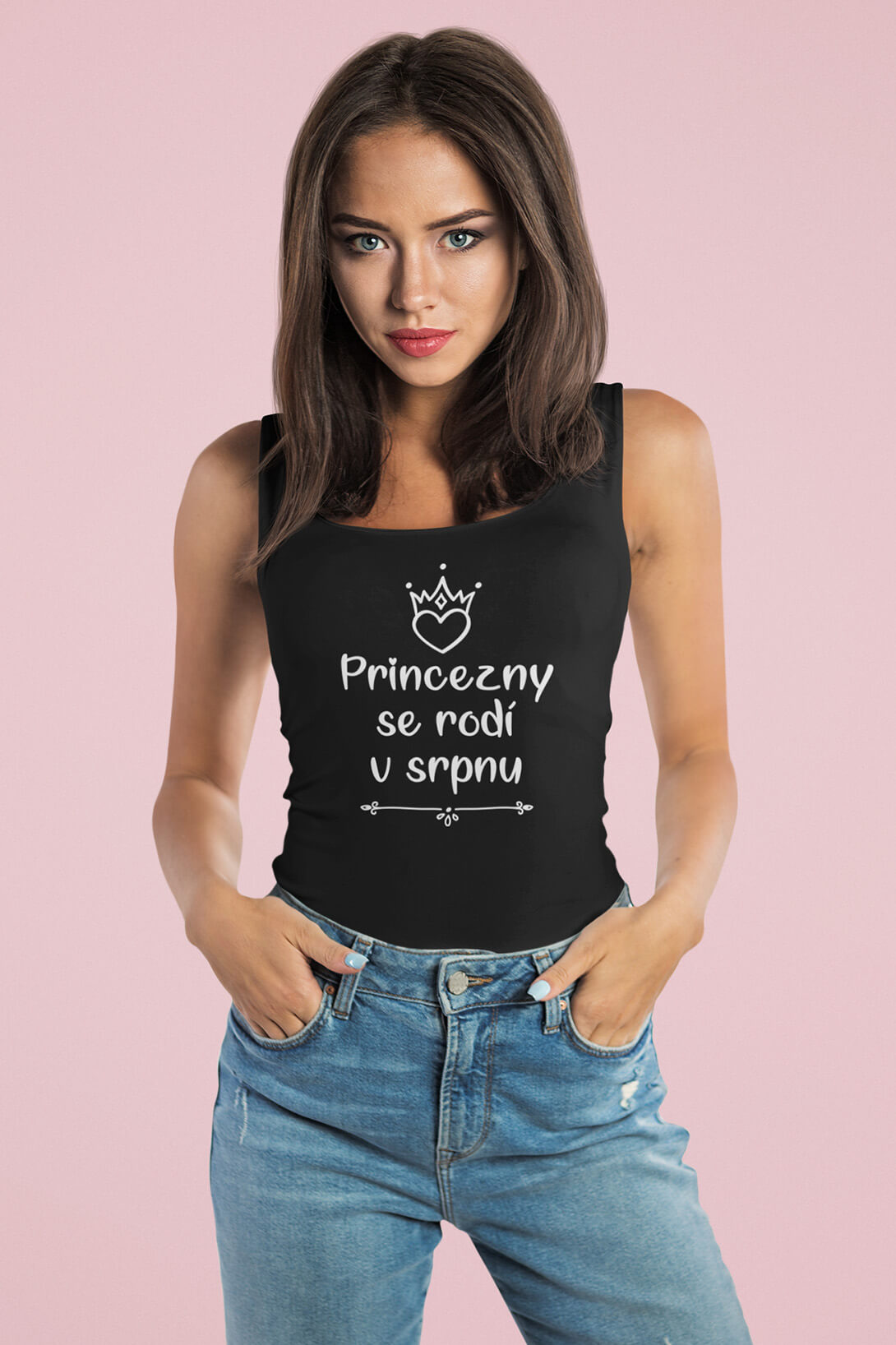 Dámské tílko Princezny se rodí v srpnu Barva: Černá, Velikost: 2XL
