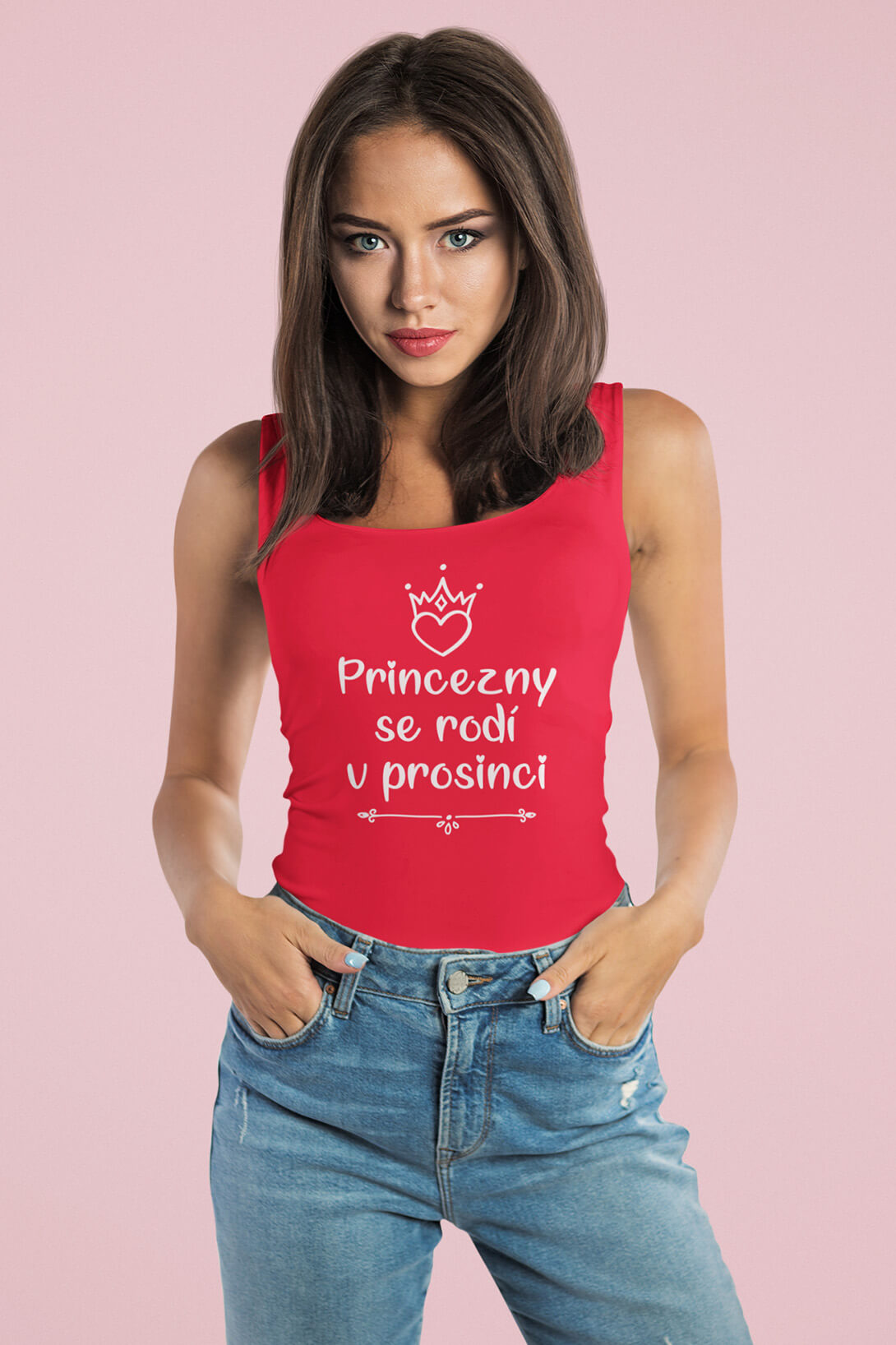 Dámské tílko Princezny se rodí v prosinci Barva: Červená, Velikost: XS