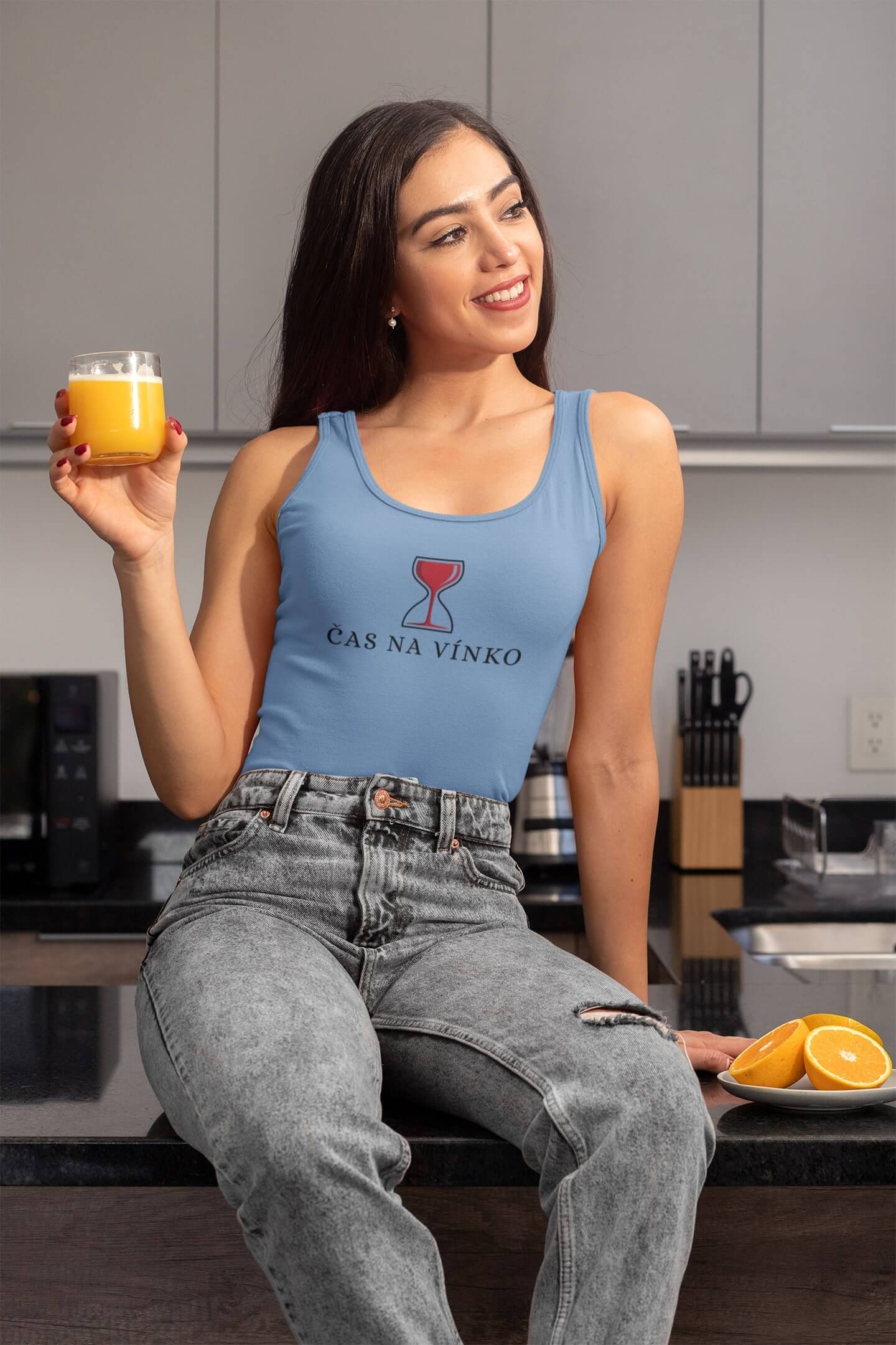 Dámské tílko Čas na vínko Barva: Světlemodrá, Velikost: XS