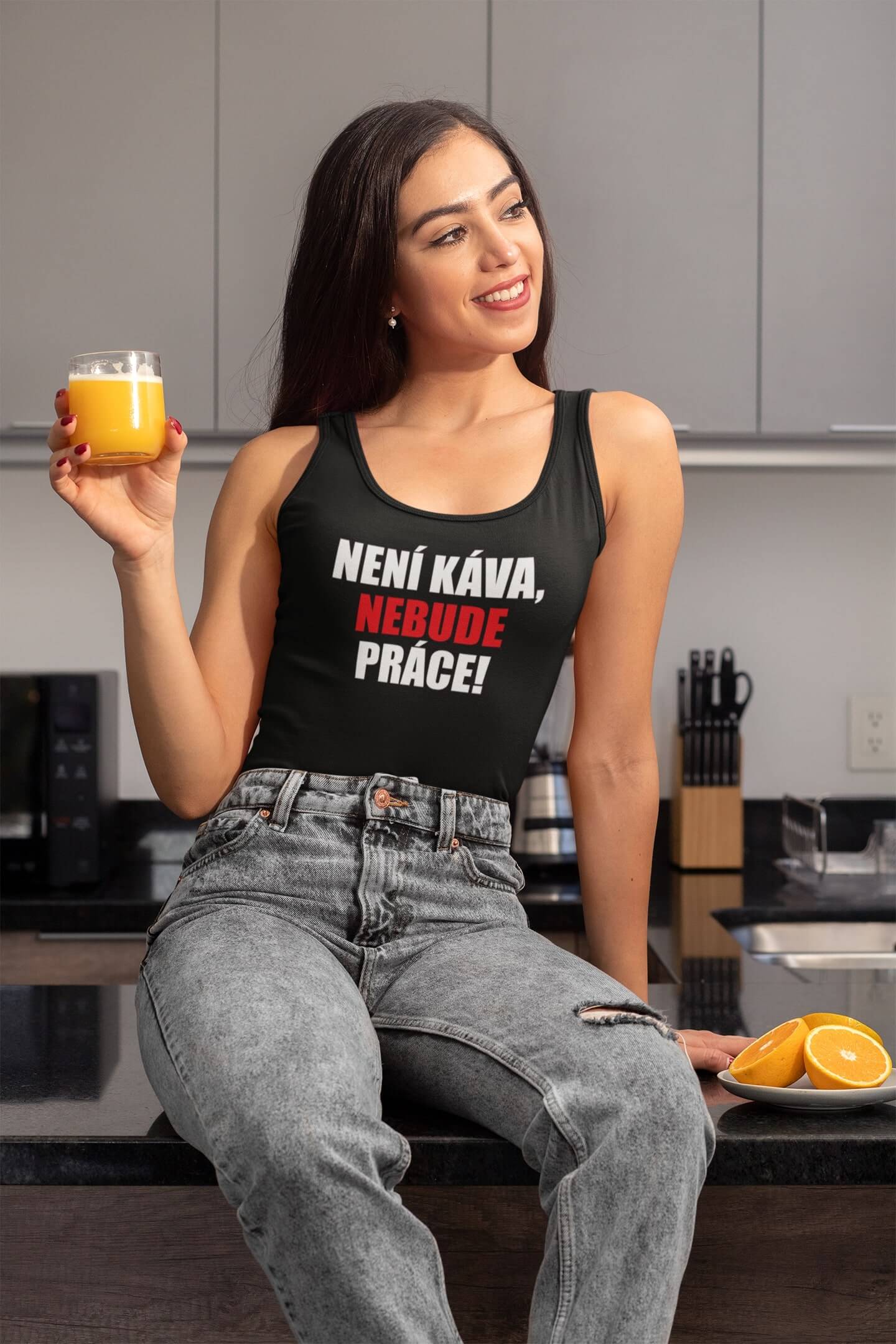 Dámské tílko Není káva, nebude práce Barva: Černá, Velikost: XS