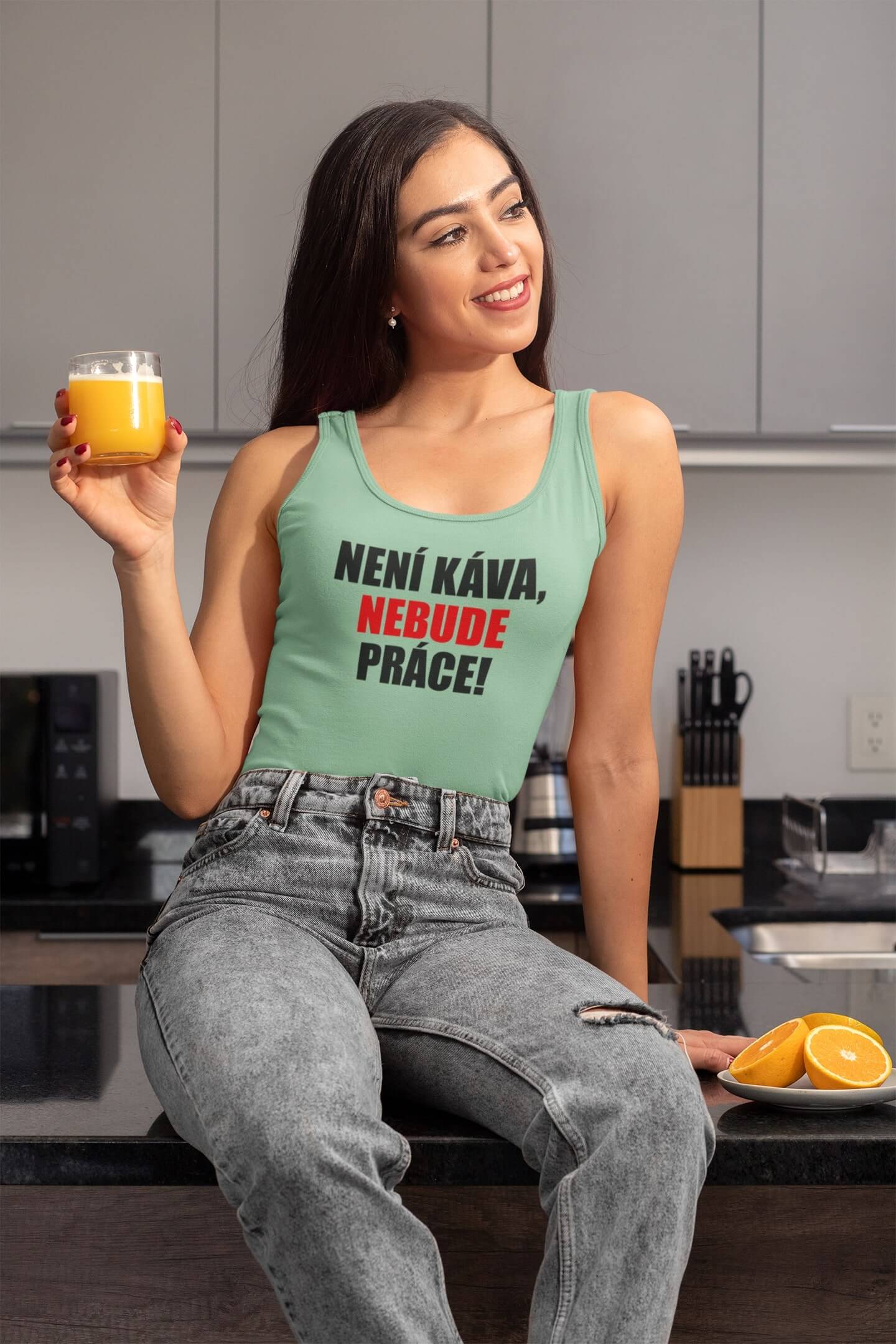 Dámské tílko Není káva, nebude práce Barva: Mätová, Velikost: L