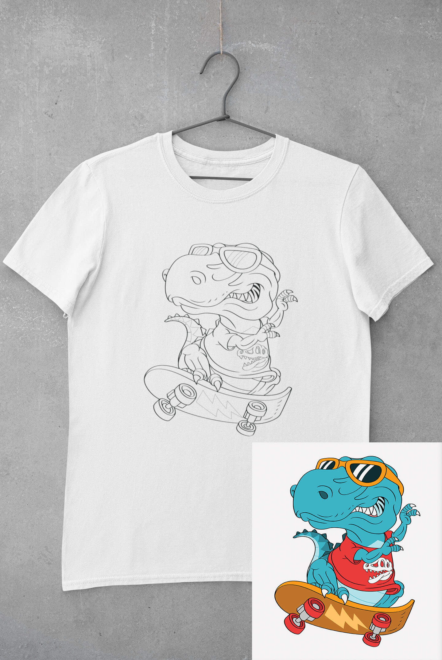 Detské tričko vymaľuj si Dinosaurus na skateboarde Velikost: 122