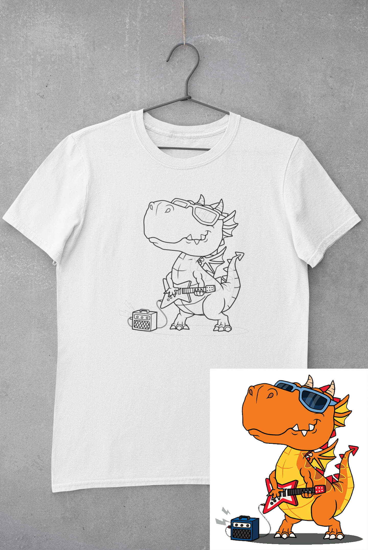 Dětské tričko vymaluj si Drak s kytarou Velikost: 158