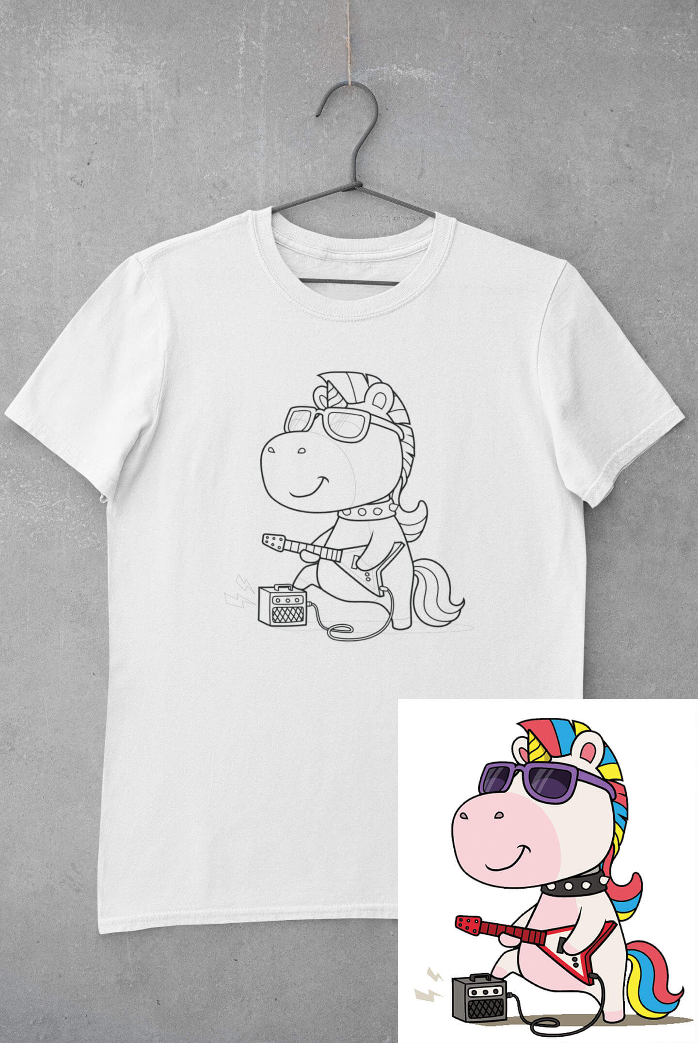 Dětské tričko vymaluj si Jednorožec s kytarou Velikost: 134