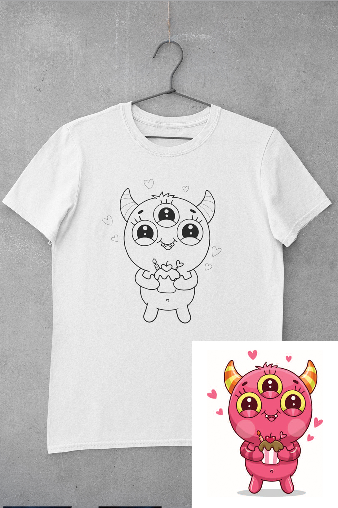 Dětské tričko vymaluj si Příšerka s koláčkem Velikost: 134