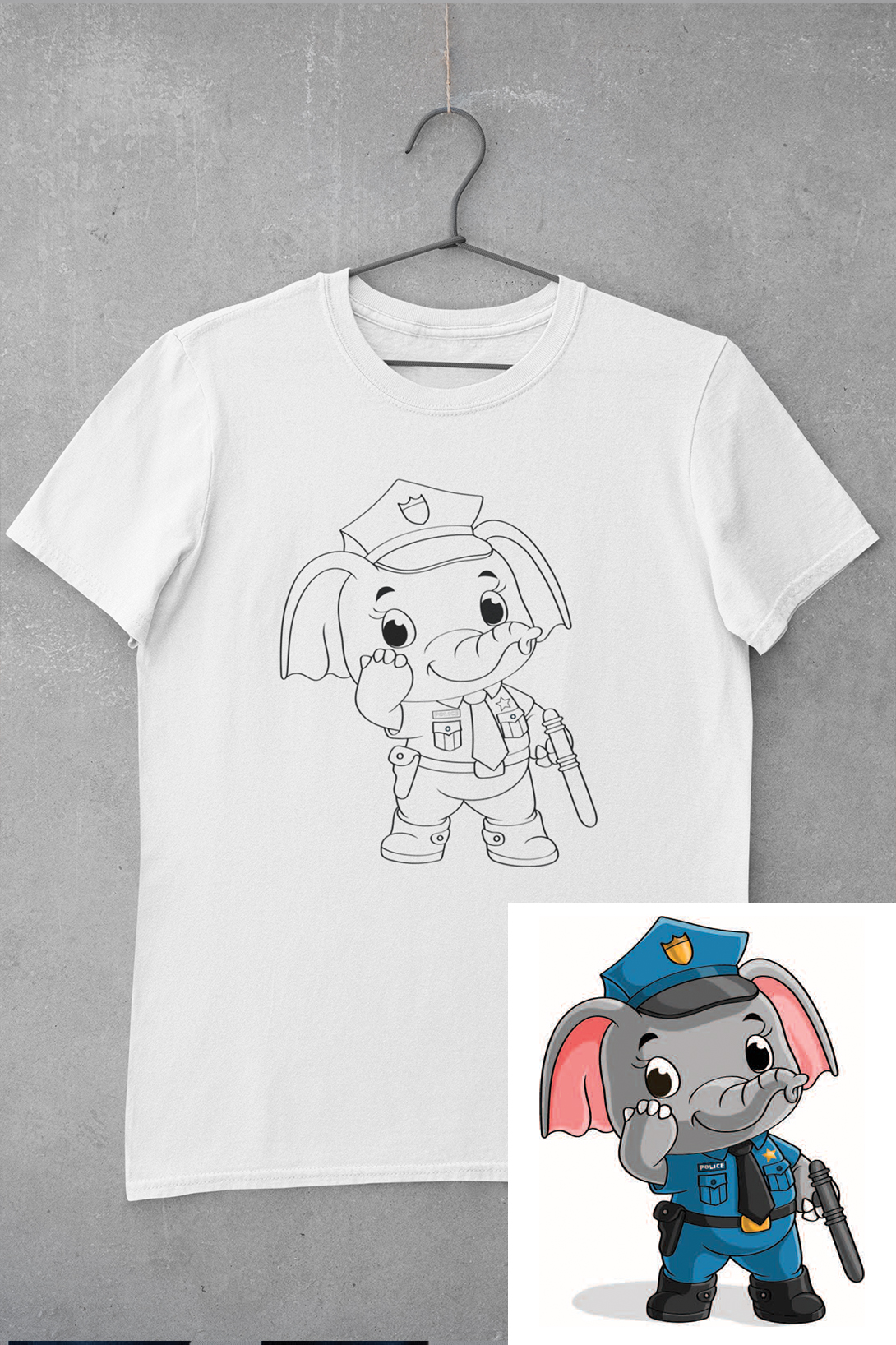 Dětské tričko vymaluj si Slon policajt Velikost: 134