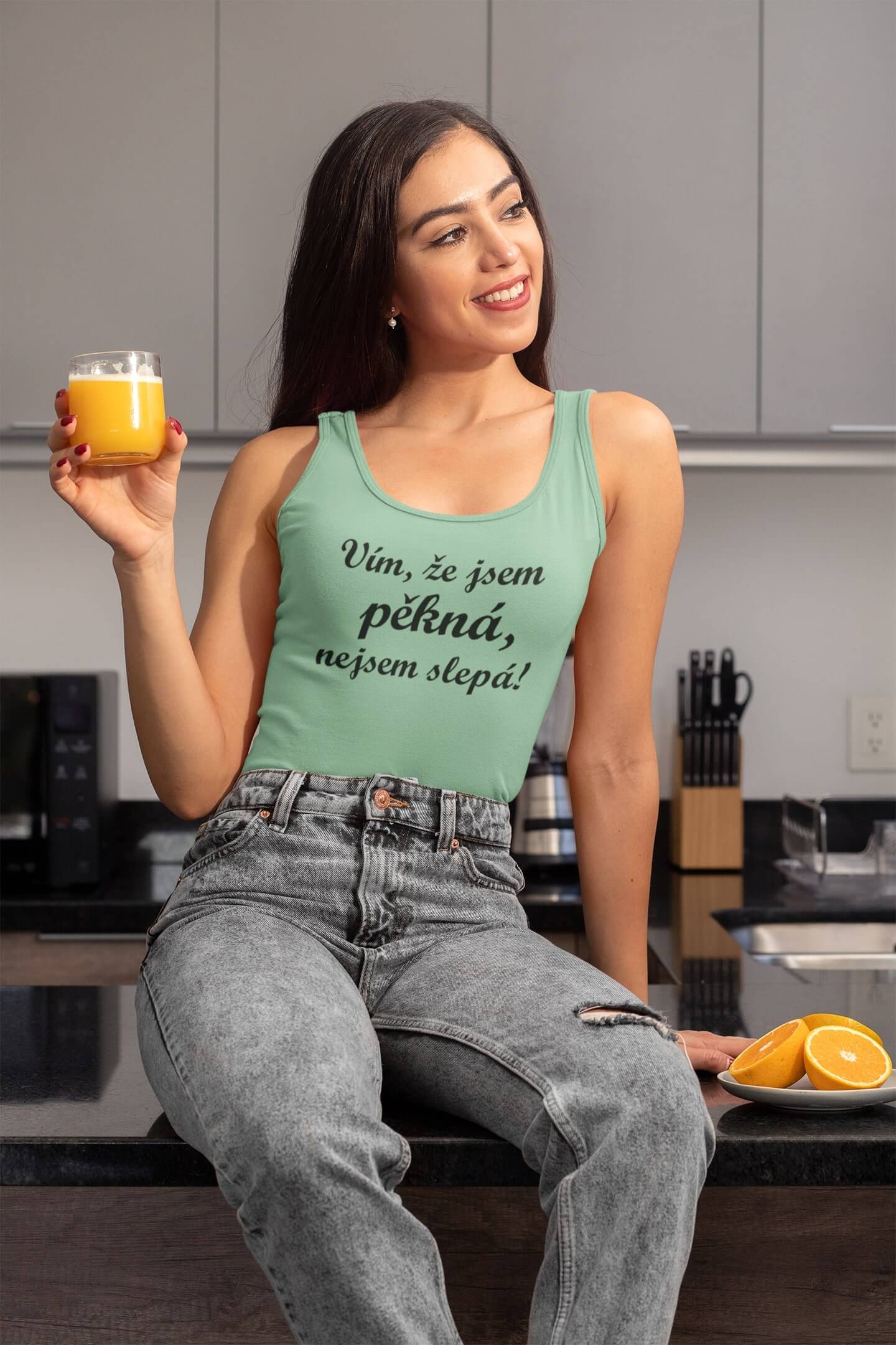 Dámské tílko Vím, že jsem pěkná Barva: Mätová, Velikost: M