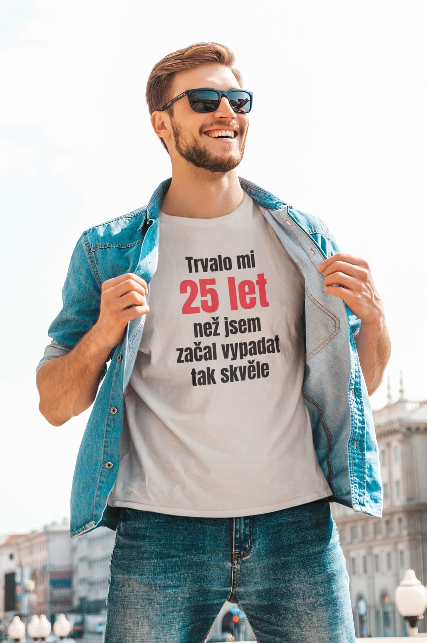 Pánské tričko Trvalo mi 25 let Barva: Ledově šedá, Velikost: XS