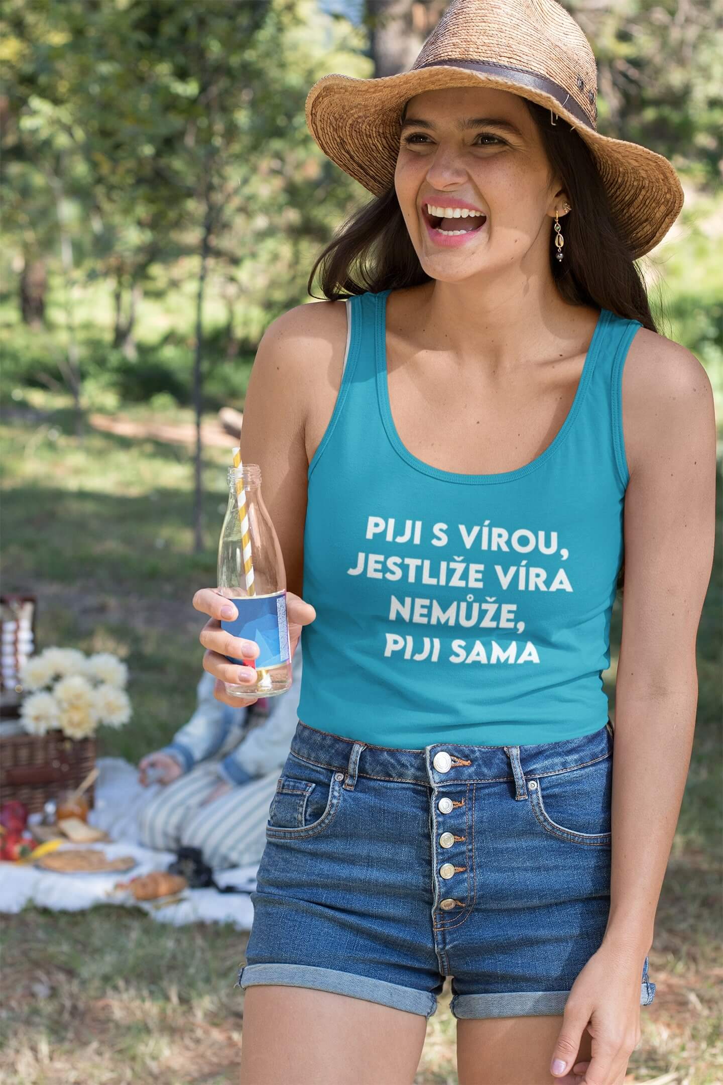 Dámské tílko Piji s Vírou Barva: Tyrkysová, Velikost: L