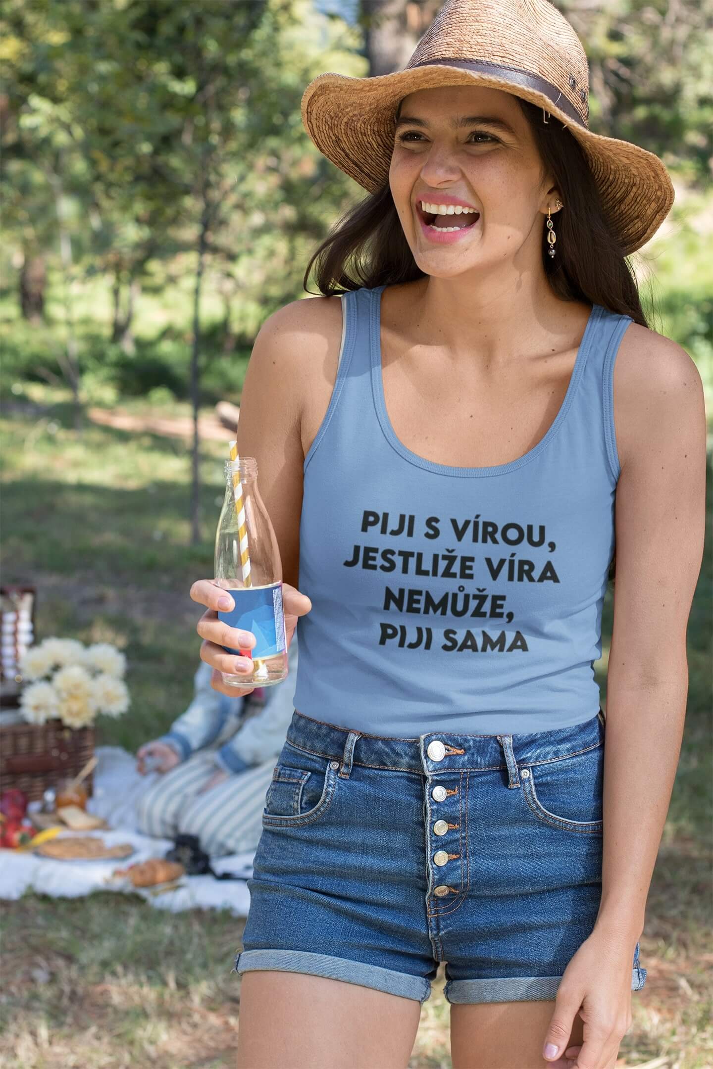 Dámské tílko Piji s Vírou Barva: Světlemodrá, Velikost: XL