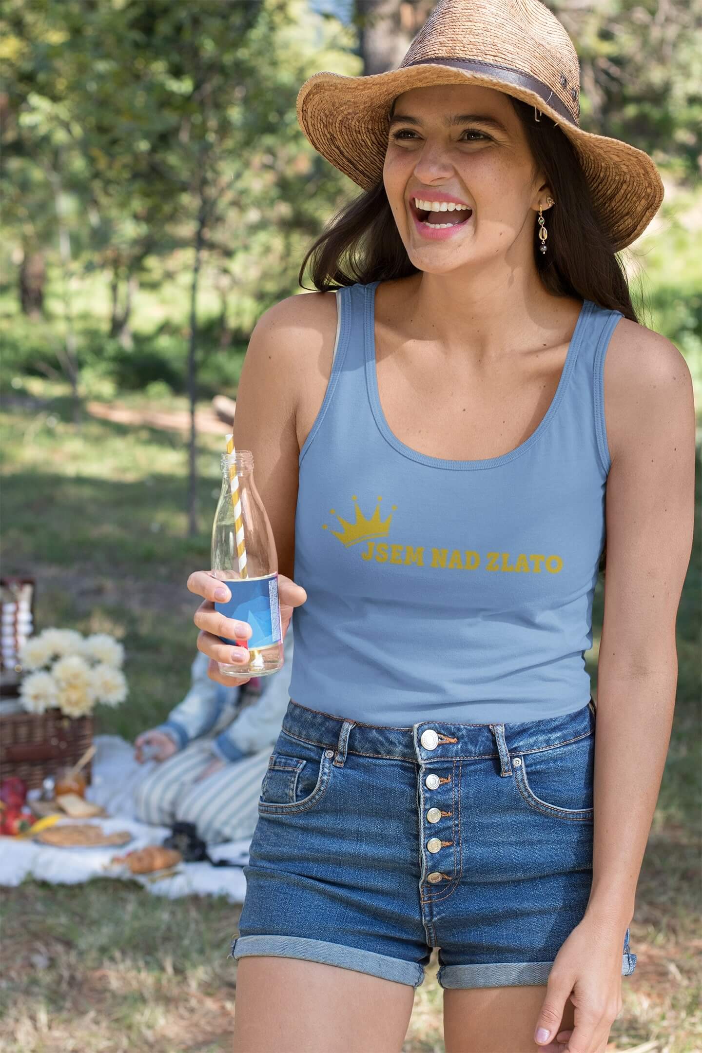 Dámské tílko Jsem nad zlato Barva: Světlemodrá, Velikost: XL
