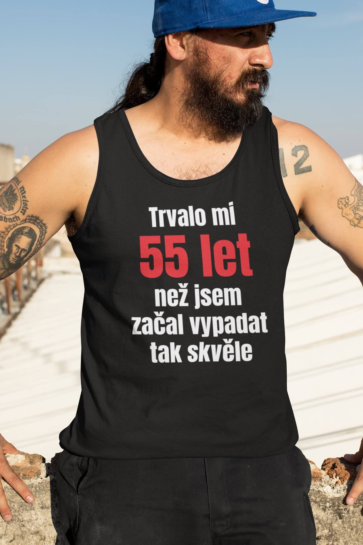 Pánské tílko Trvalo mi 55 let Barva: Černá, Velikost: M