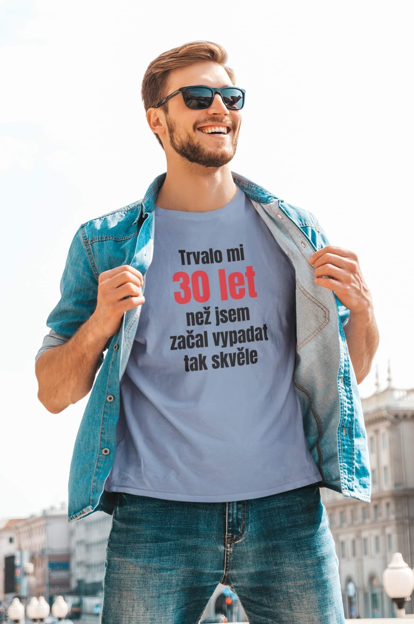 Pánské tričko Trvalo mi 30 let Barva: Nebeská modrá, Velikost: 2XL