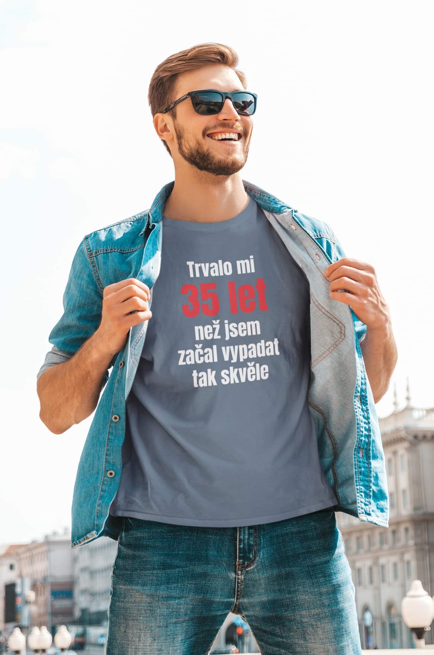 Pánské tričko Trvalo mi 35 let Barva: Denim, Velikost: S