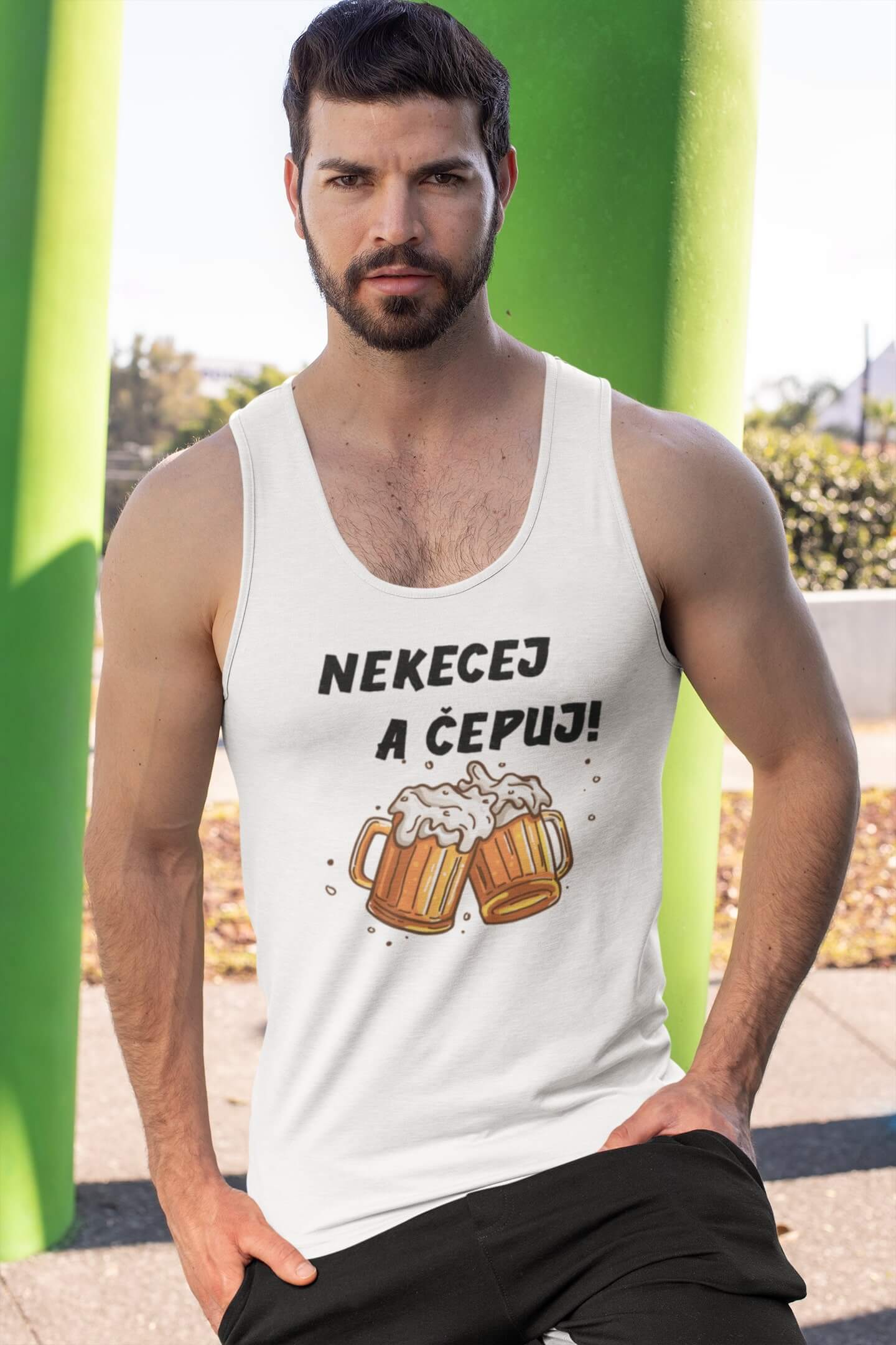 Pánské tílko Nekecej a čepuj! Barva: Bíla, Velikost: S