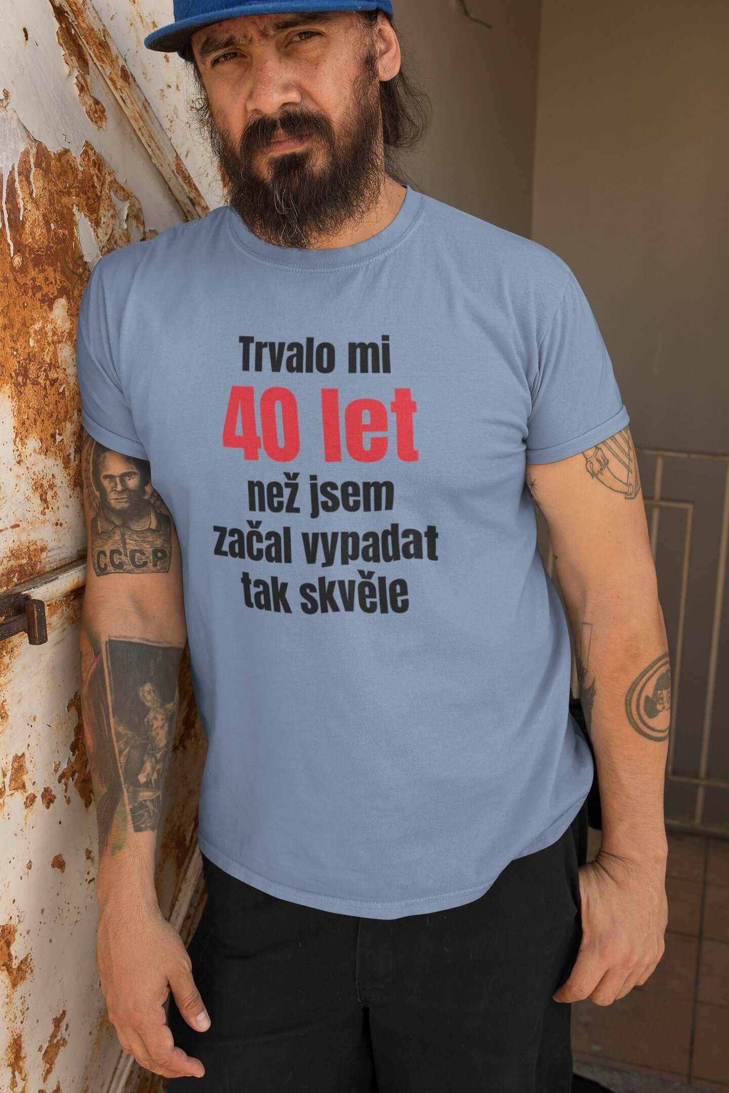 Pánské tričko Trvalo mi 40 let Barva: Nebeská modrá, Velikost: 3XL