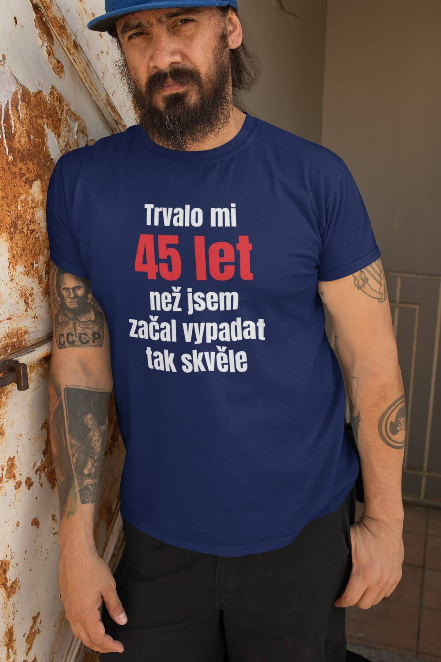 Pánské tričko Trvalo mi 45 let Barva: Půlnoční modrá