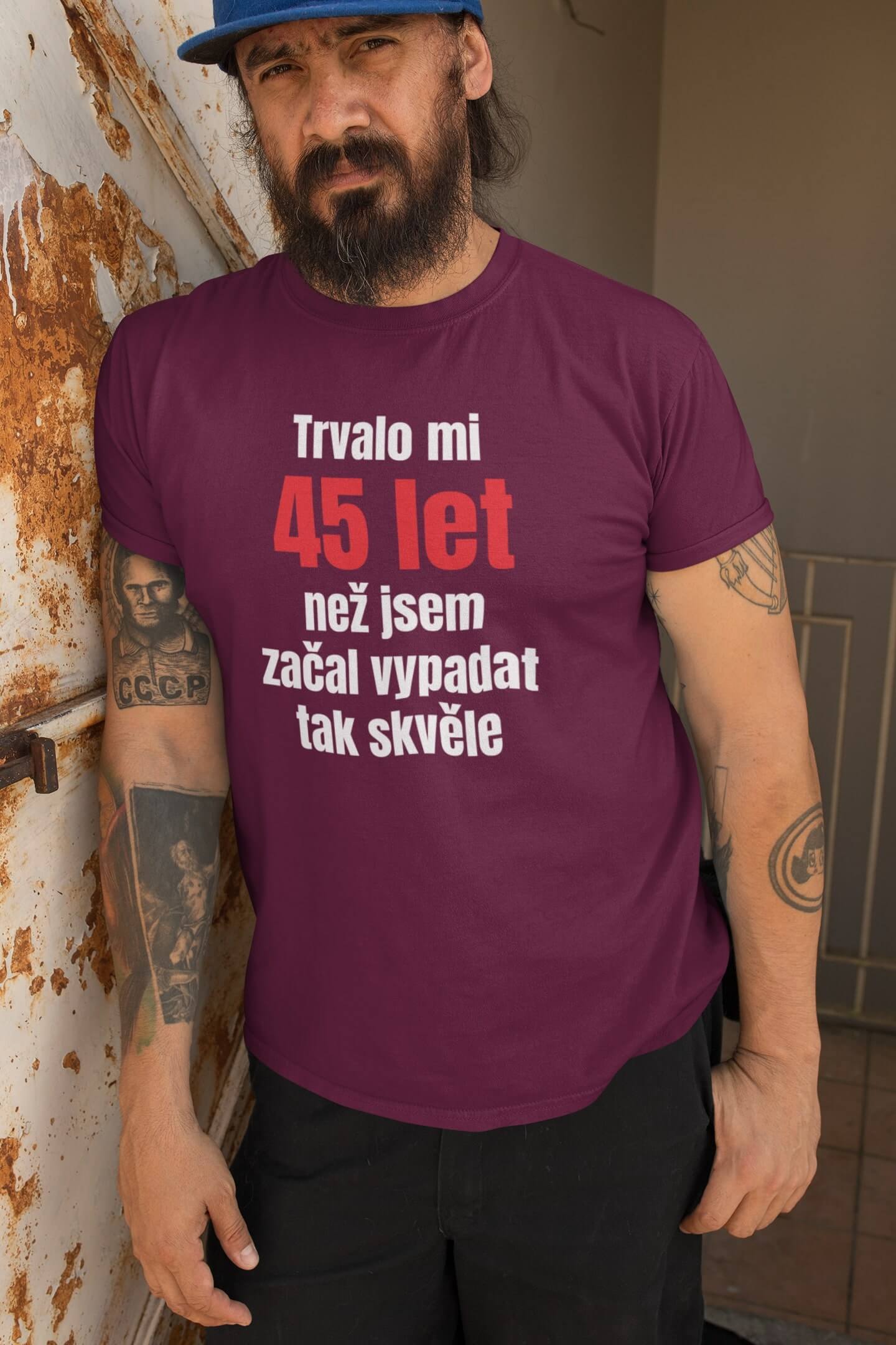 Pánské tričko Trvalo mi 45 let Barva: Fuchsiová, Velikost: XL
