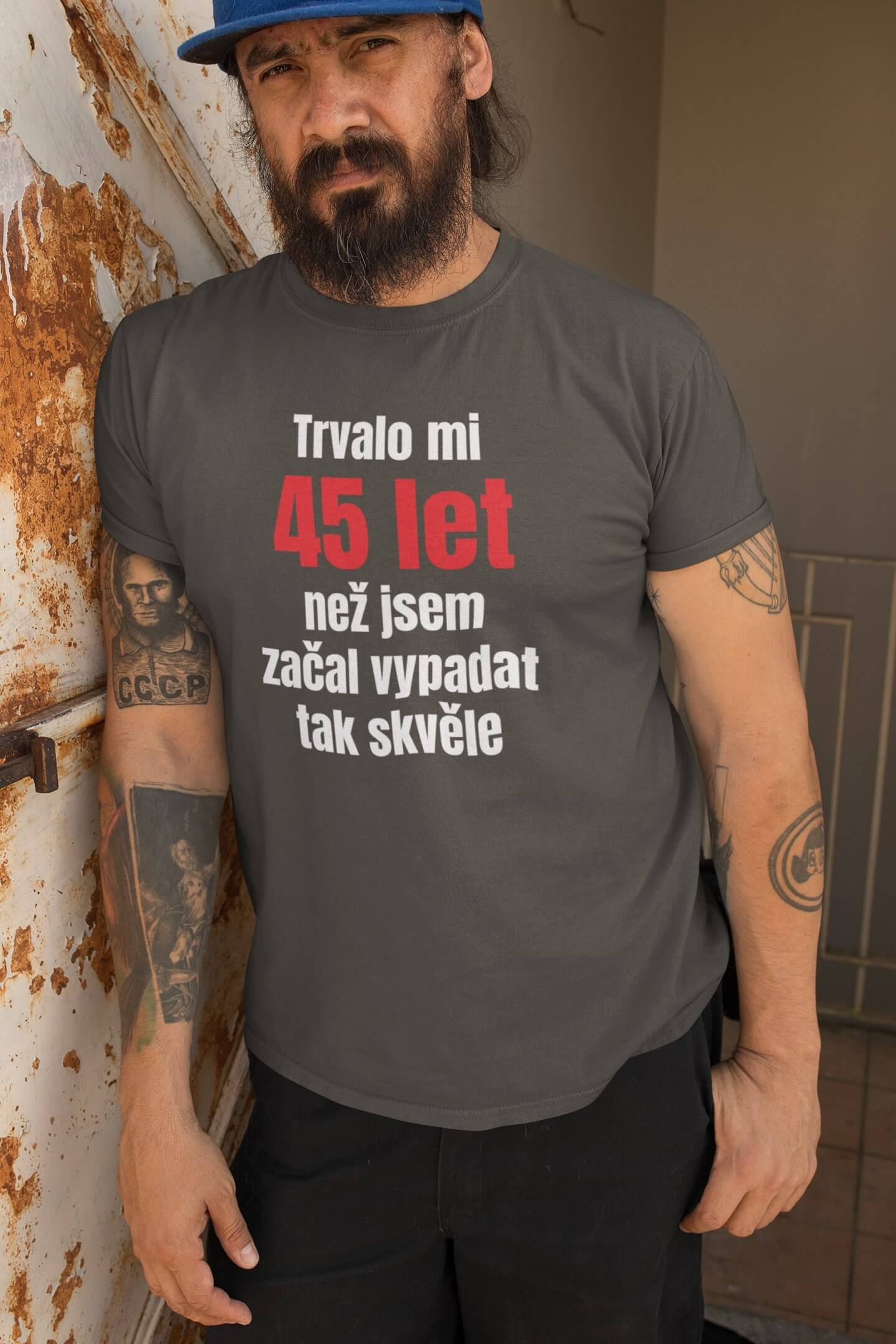 Pánské tričko Trvalo mi 45 let Barva: Tmavá břidlice