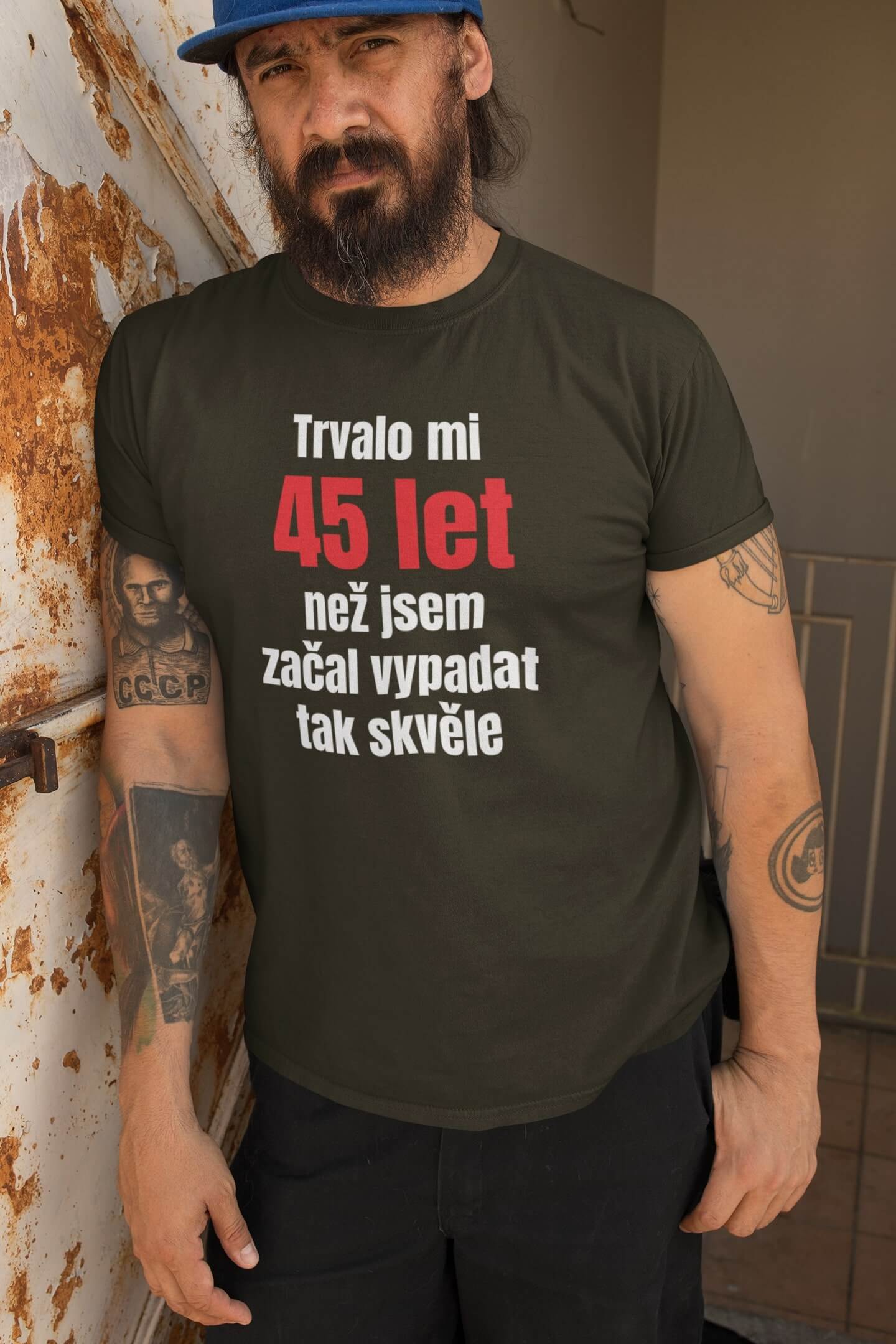 Pánské tričko Trvalo mi 45 let Barva: Military