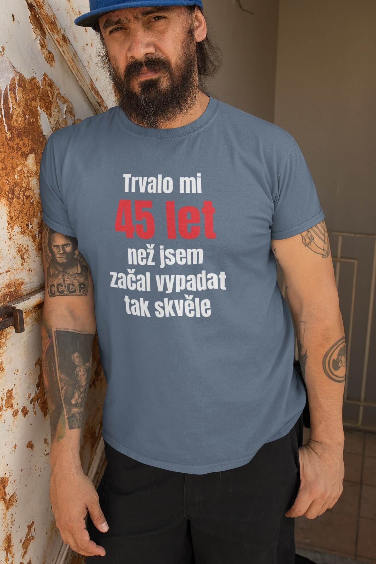 Pánské tričko Trvalo mi 45 let Barva: Denim
