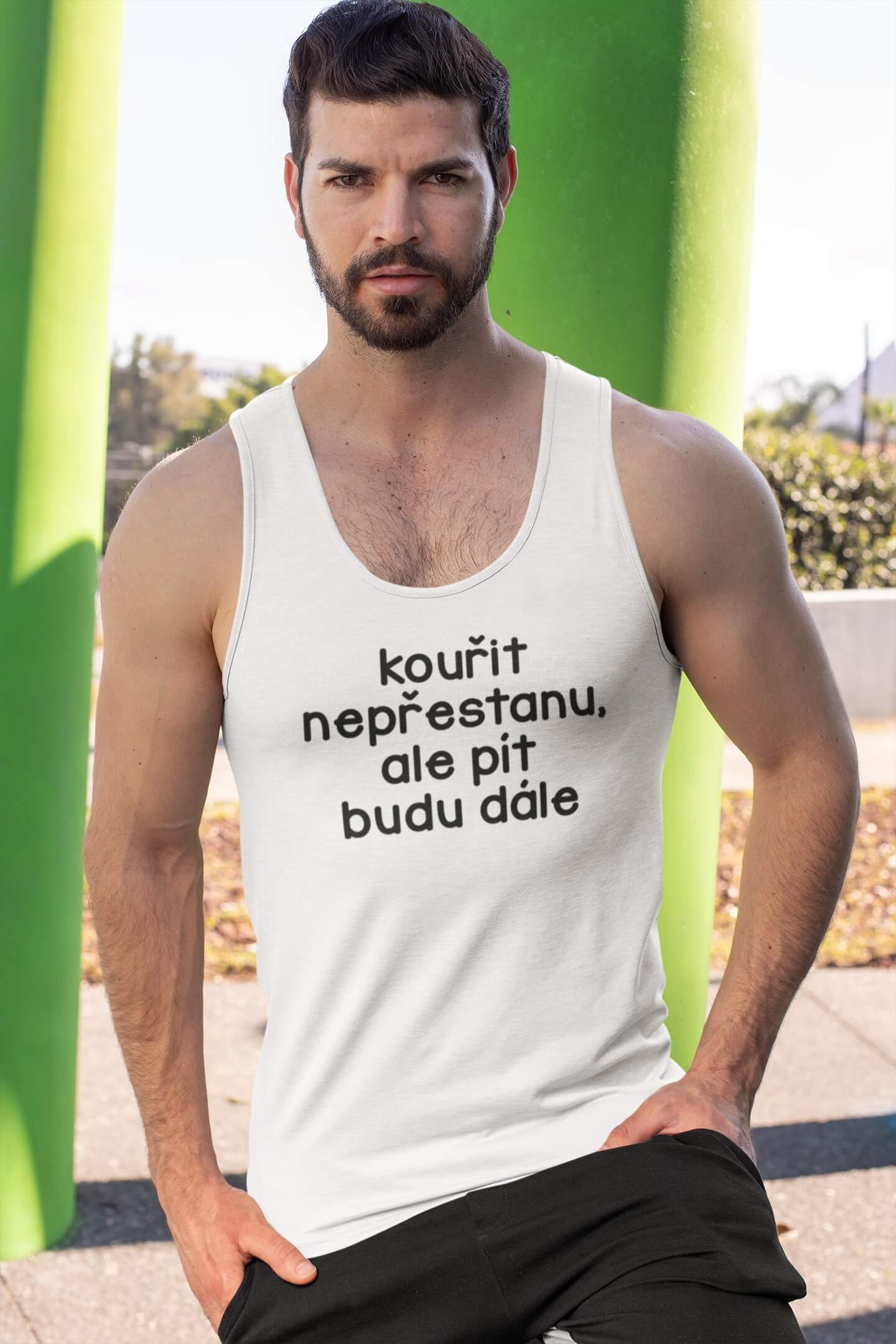 Levně Pánské tílko Kouřit nepřestanu Barva: Bíla