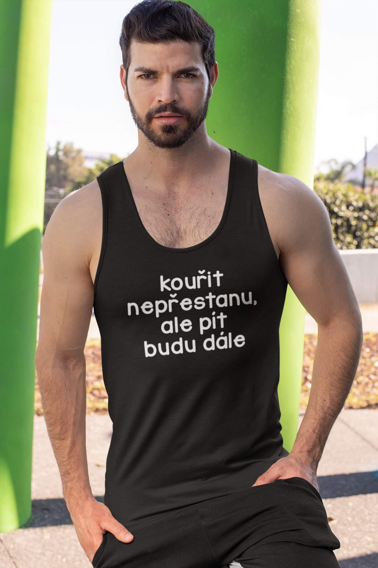 Levně Pánské tílko Kouřit nepřestanu Barva: Černá