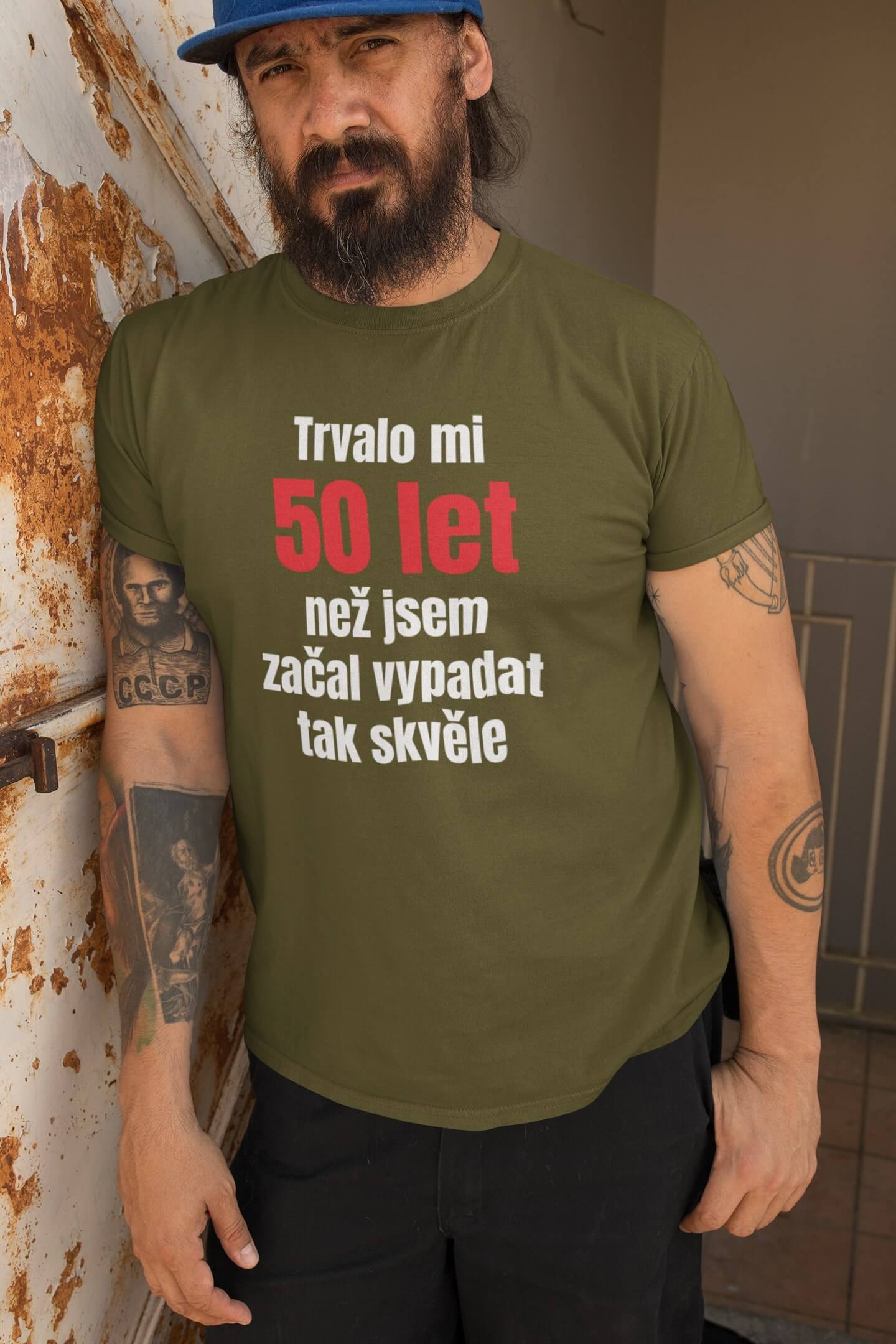 Pánské tričko Trvalo mi 50 let Barva: Khaki, Velikost: S