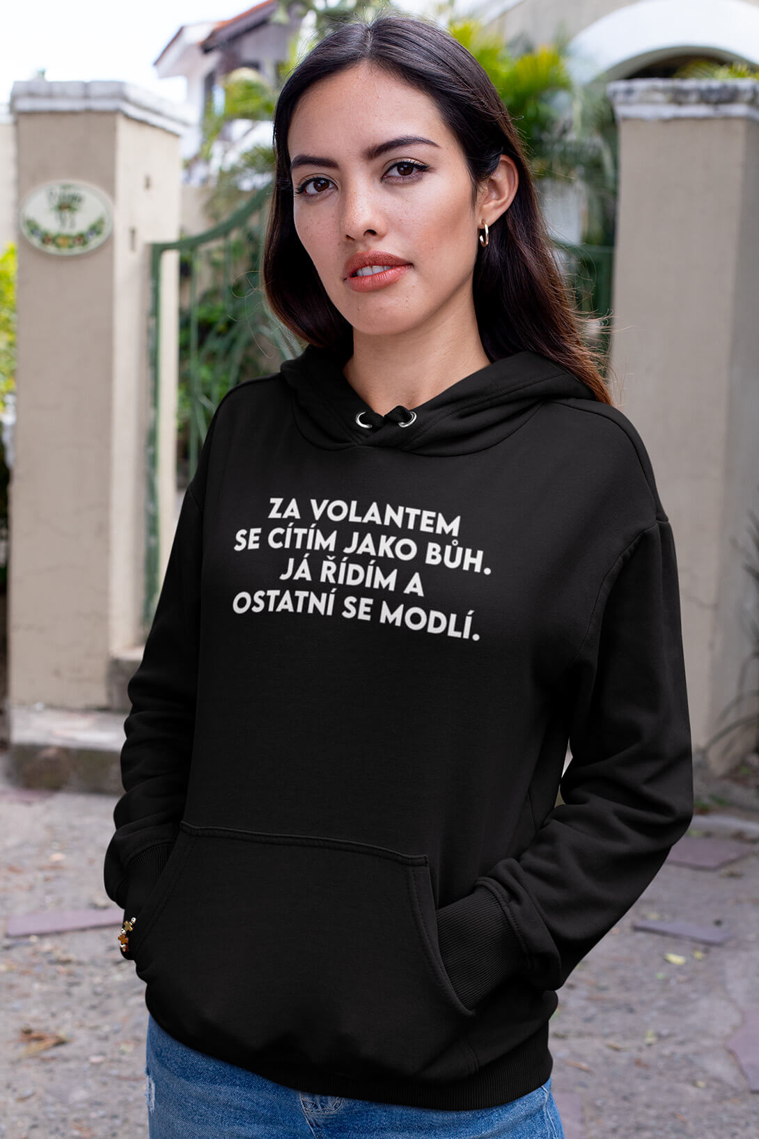 Dámská mikina Řídím jako bůh Barva: Černá, Velikost: M