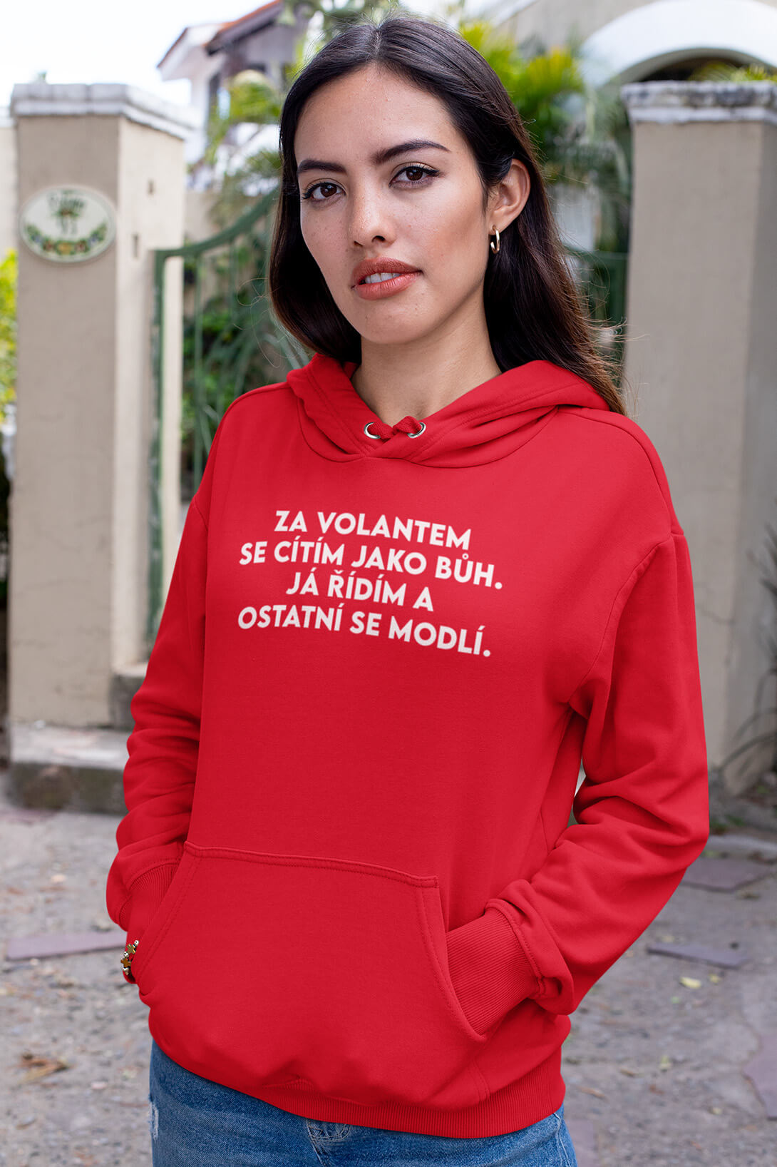 Dámská mikina Řídím jako bůh Barva: Červená, Velikost: S