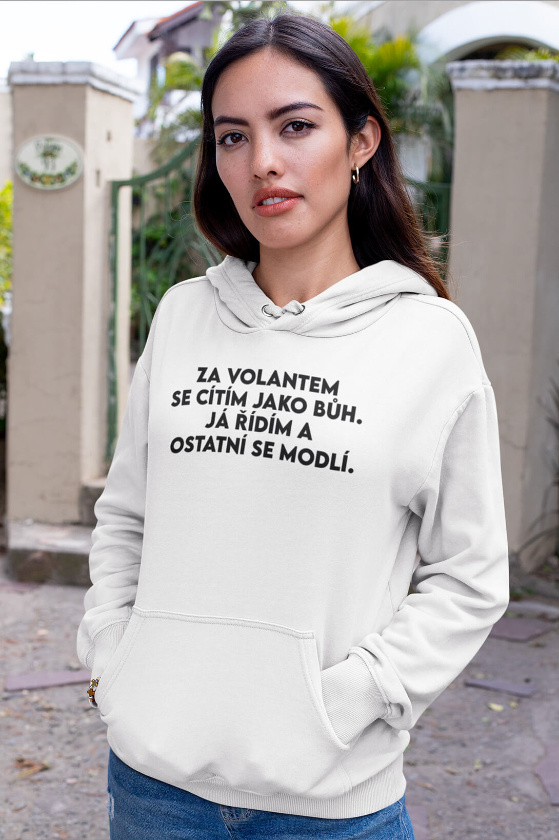 Dámská mikina Řídím jako bůh Barva: Bíla, Velikost: XS
