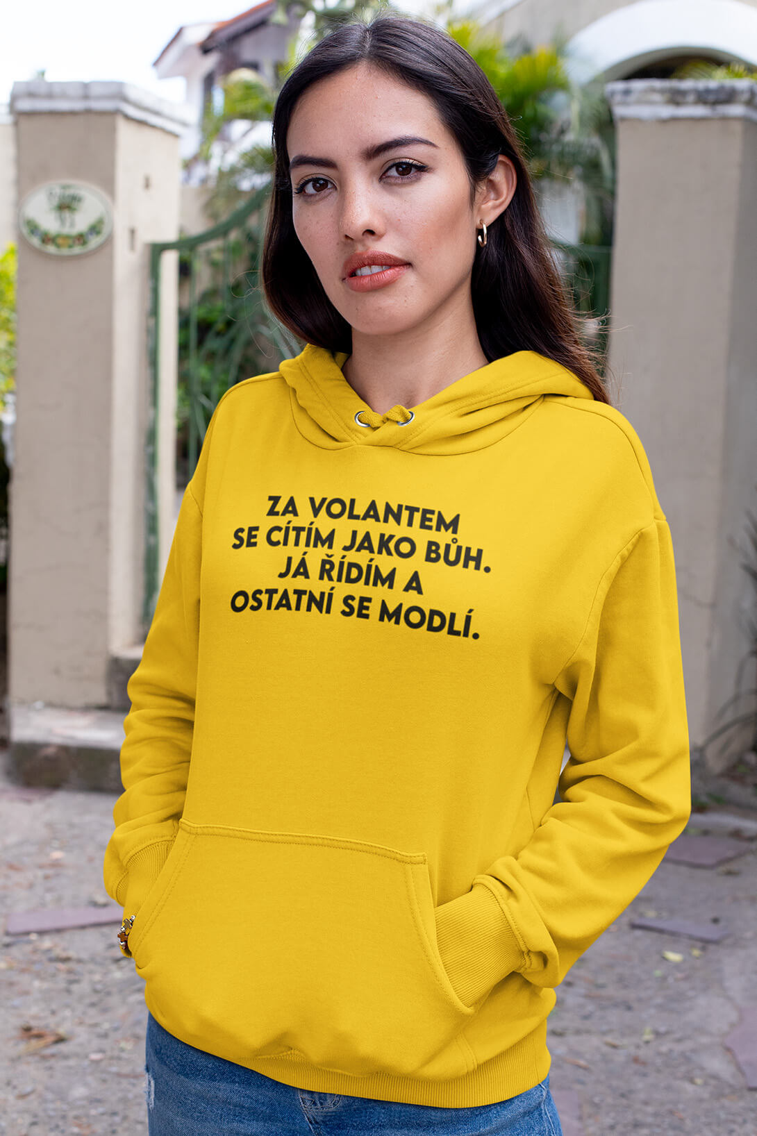 Dámská mikina Řídím jako bůh Barva: Žlutá, Velikost: L