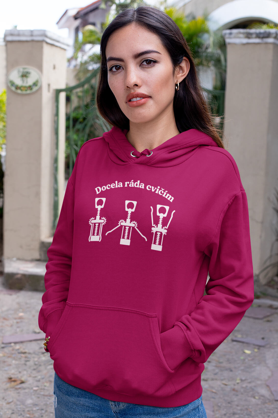 Dámská mikina Docela ráda cvičím Barva: Purpurová, Velikost: S