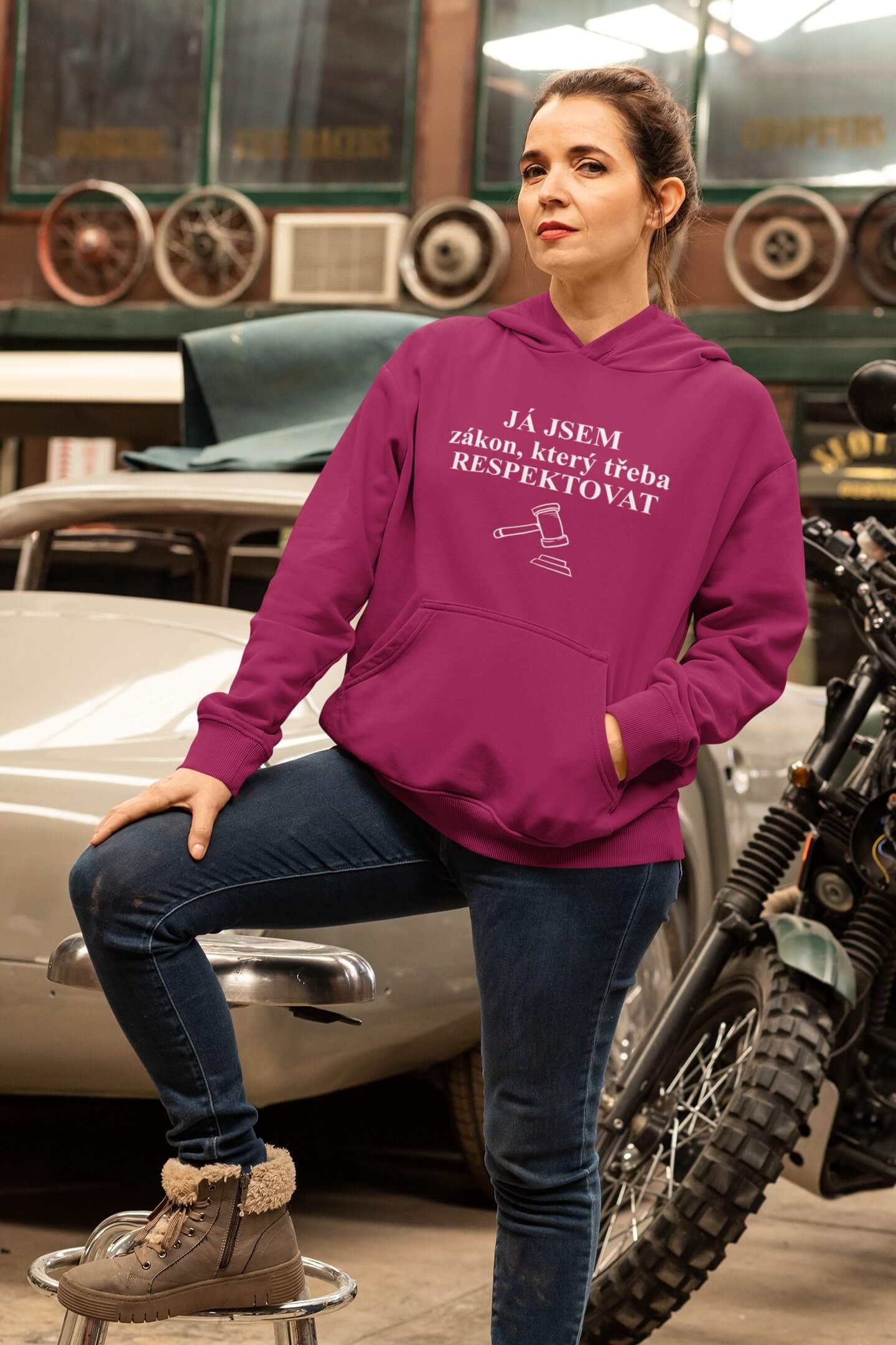 Dámská mikina Já jsem zákon Barva: Purpurová, Velikost: L
