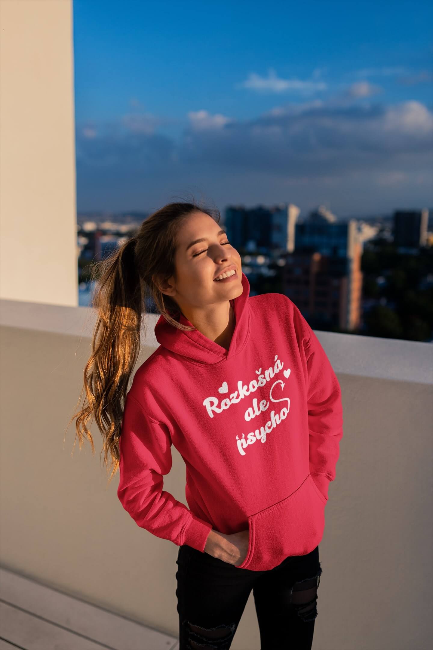 Dámská mikina Rozkošná ale psycho Barva: Červená, Velikost: S