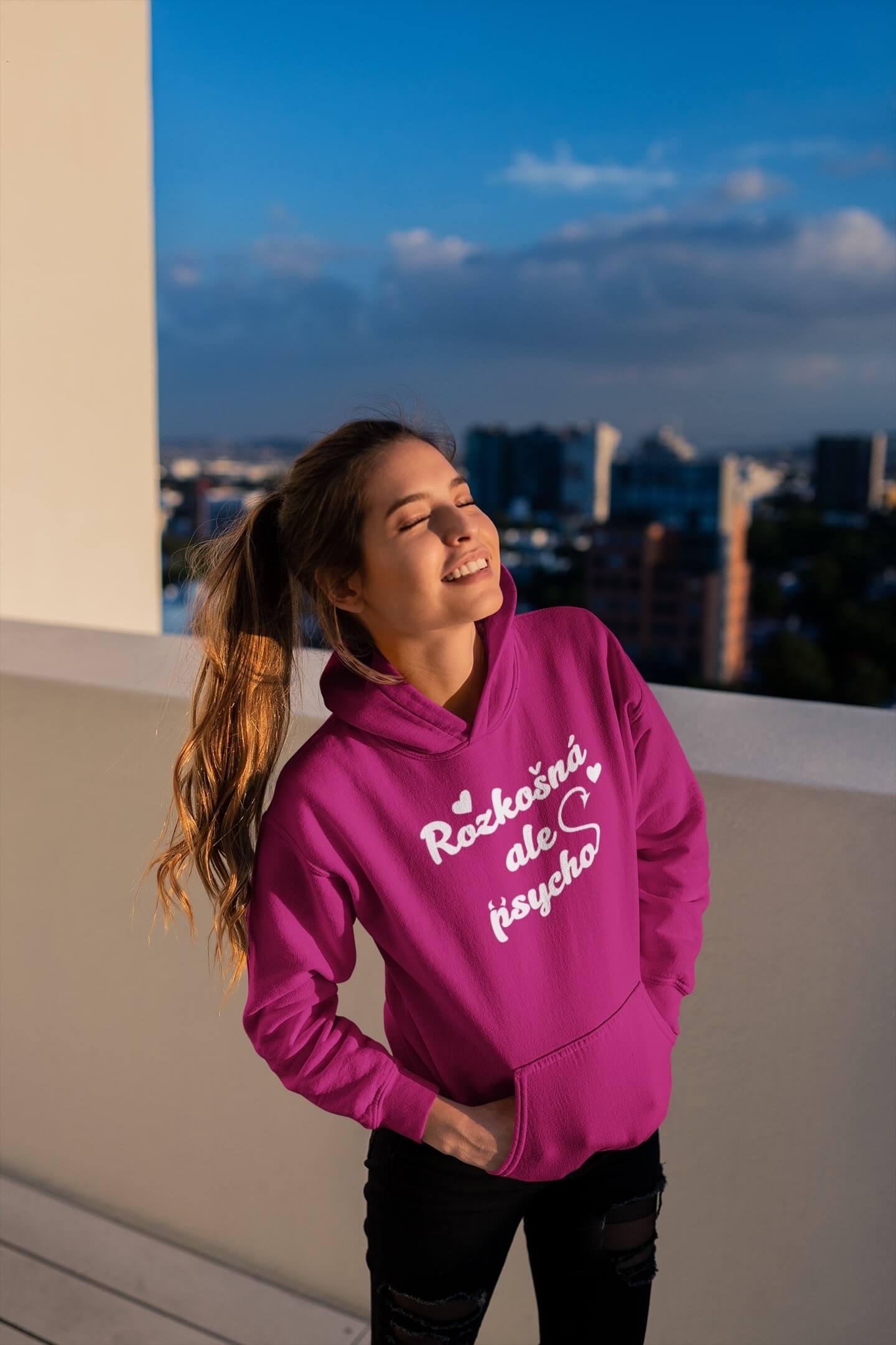 Dámská mikina Rozkošná ale psycho Barva: Purpurová, Velikost: 2XL