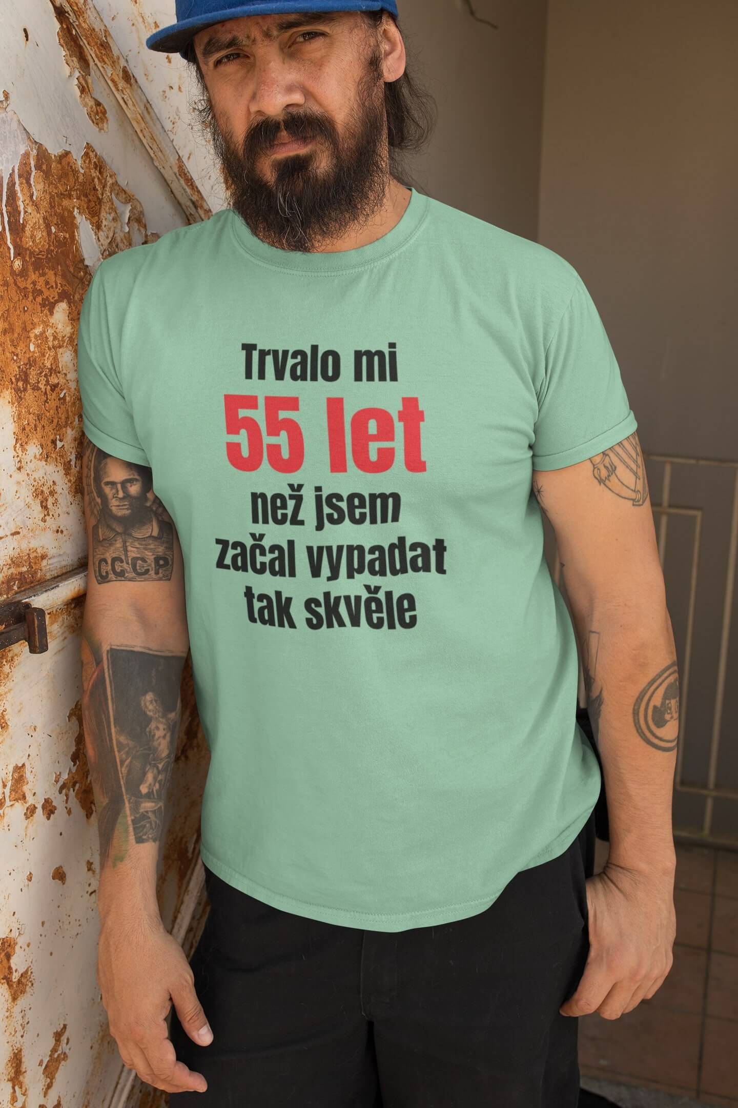Pánské tričko Trvalo mi 55 let Barva: Mätová