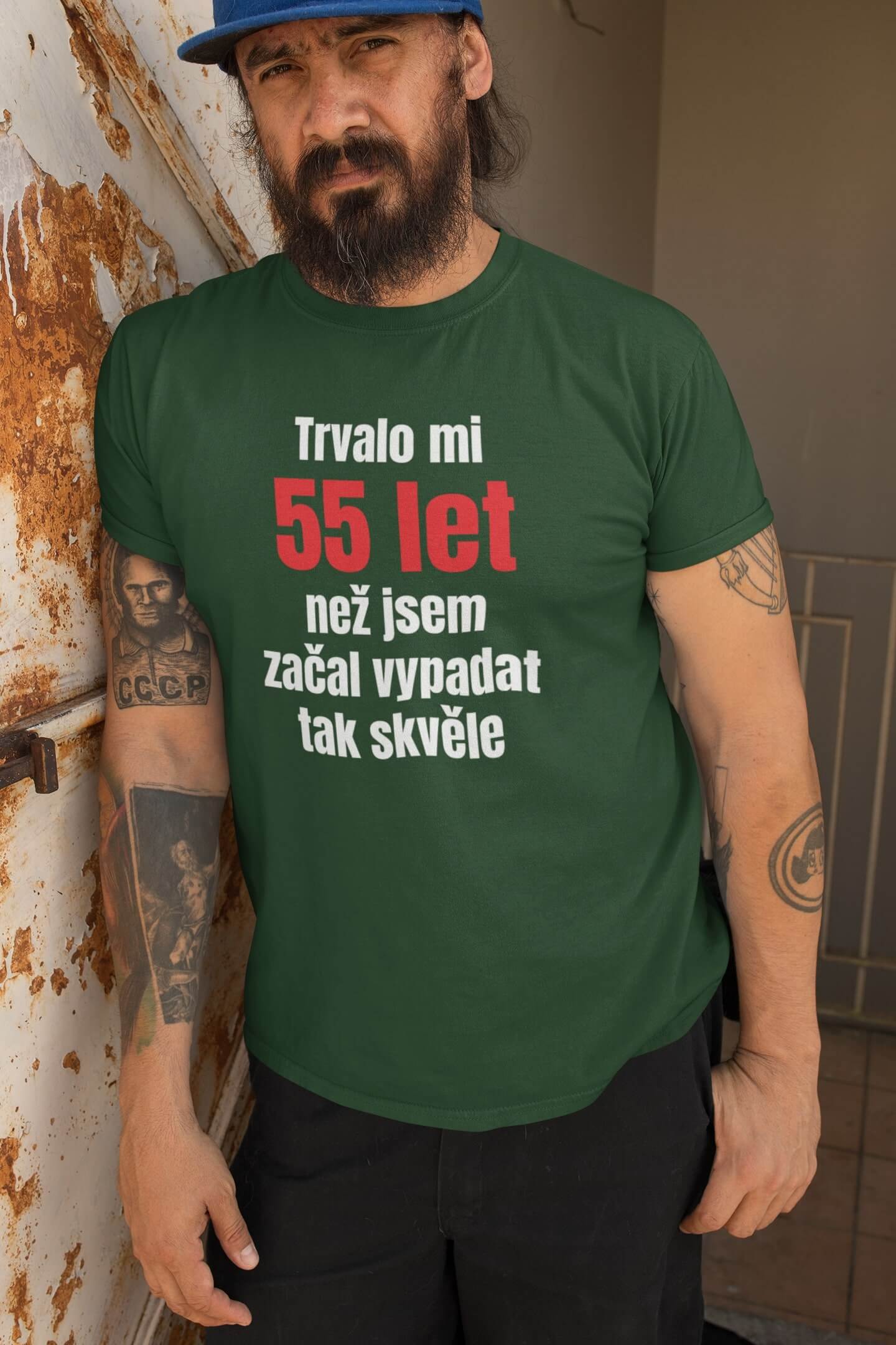 Pánské tričko Trvalo mi 55 let Barva: Láhvově zelená