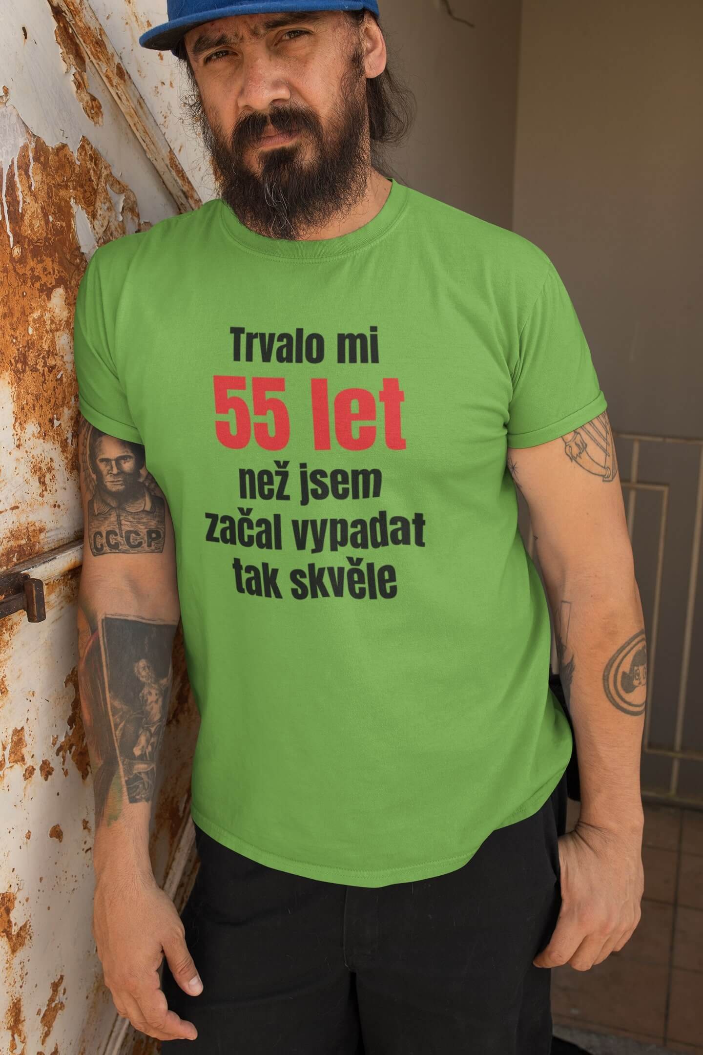 Pánské tričko Trvalo mi 55 let Barva: Hrášková zelená, Velikost: 2XL