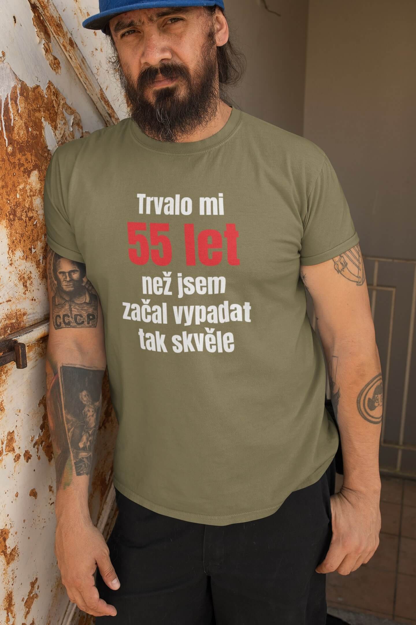 Pánské tričko Trvalo mi 55 let Barva: Svetlá khaki