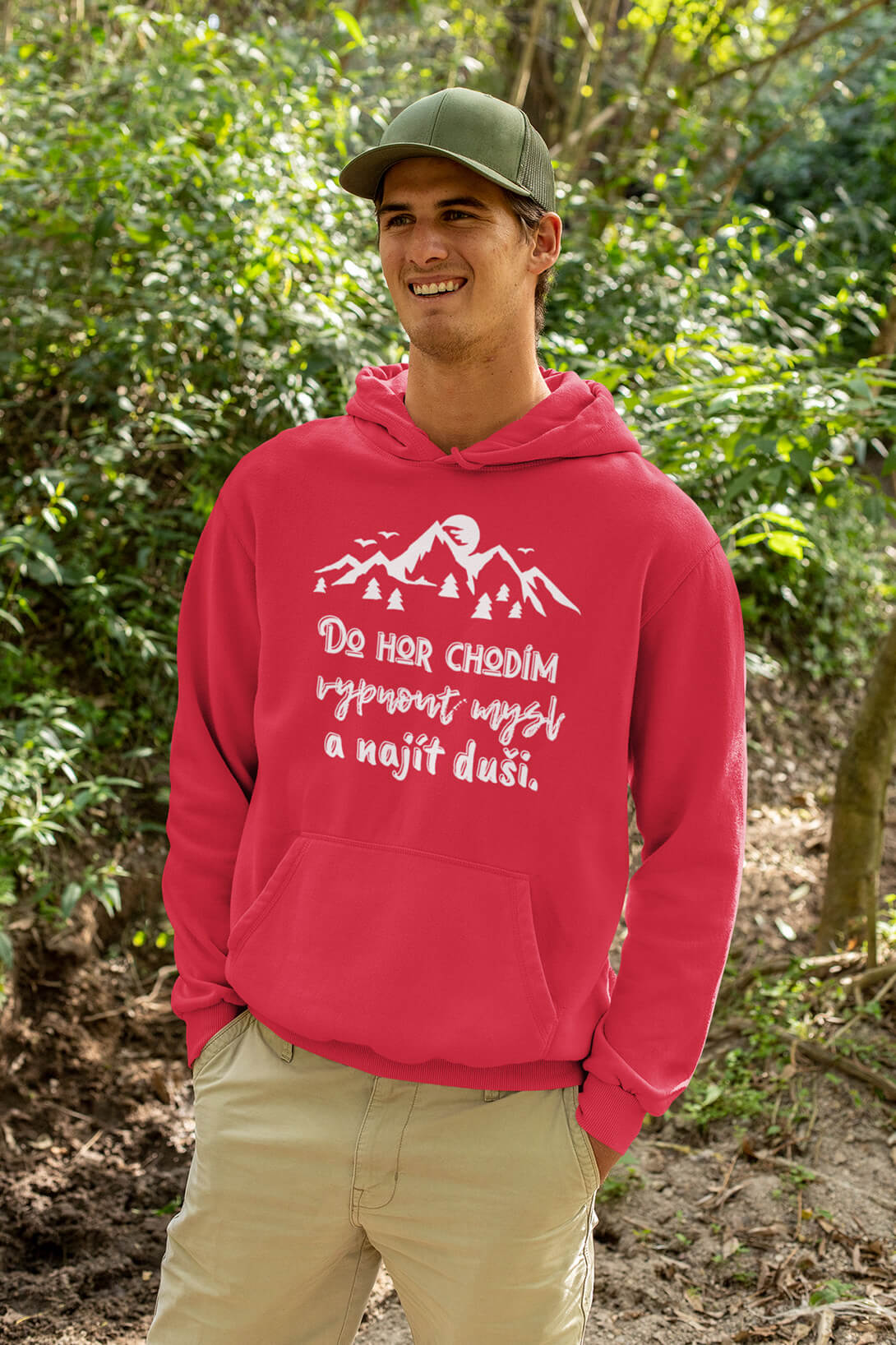 Pánská mikina Do hor chodím Barva: Červená