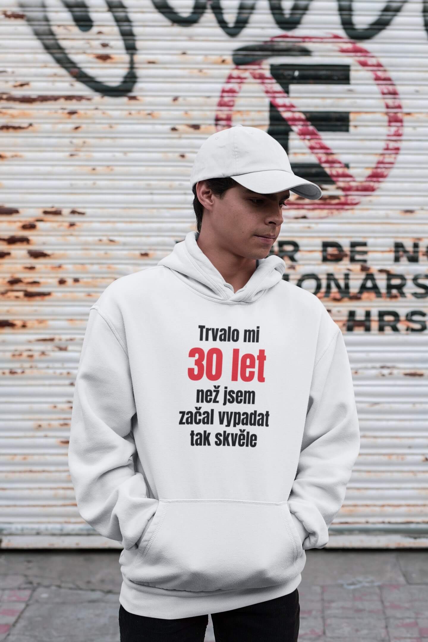 Pánská mikina Trvalo mi 30 let Barva: Bíla, Velikost: L