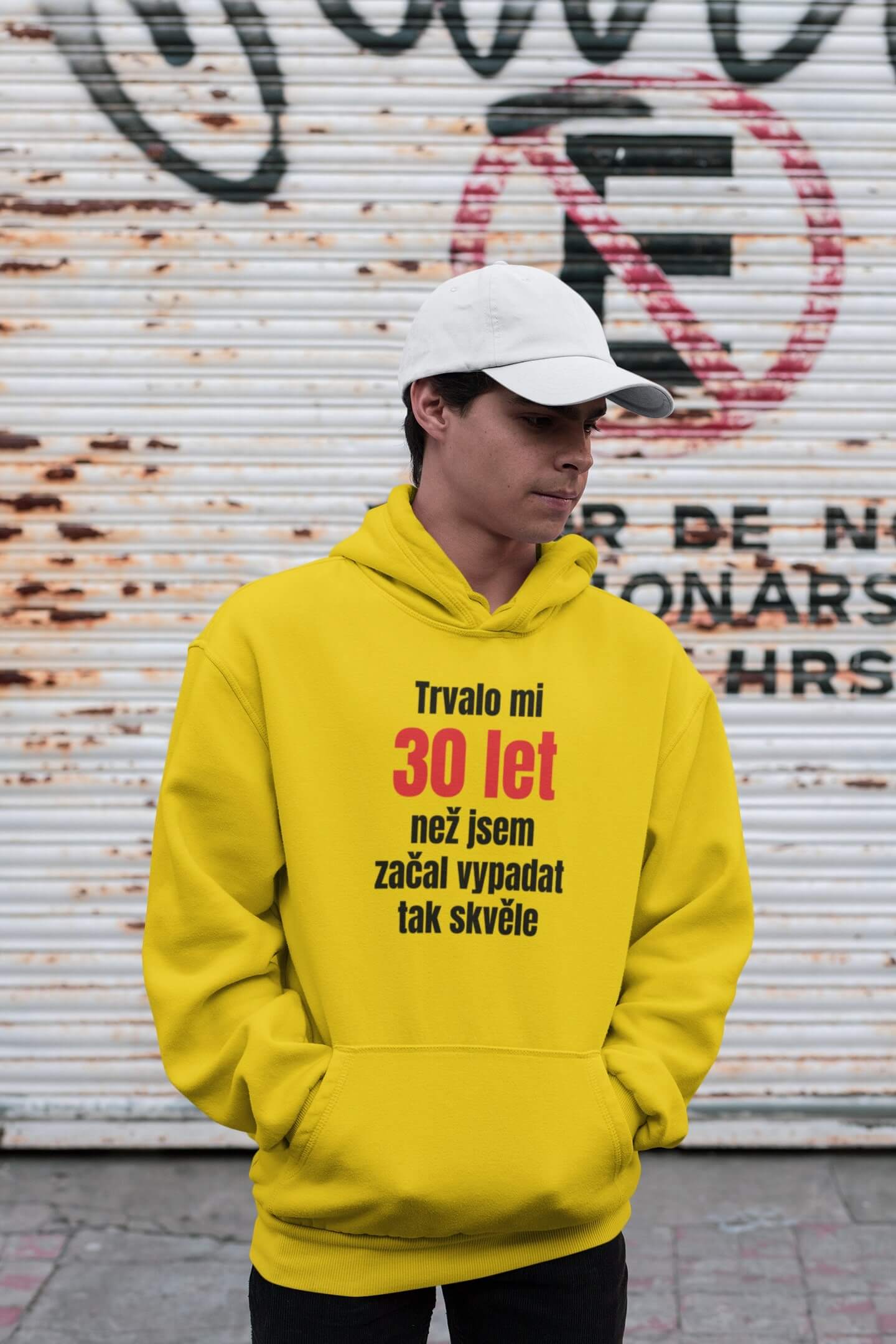 Pánská mikina Trvalo mi 30 let Barva: Žlutá, Velikost: M