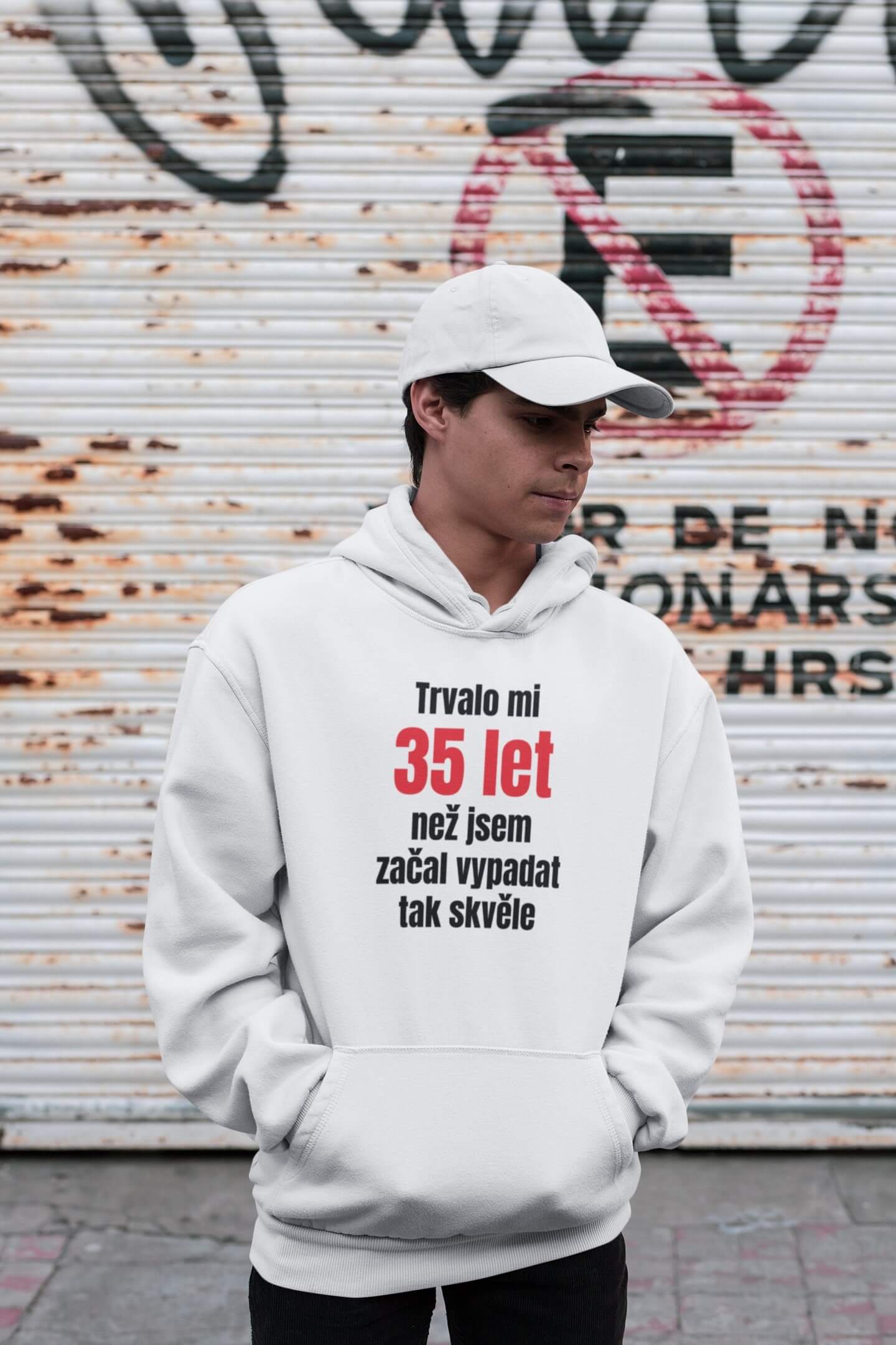 Pánská mikina Trvalo mi 35 let Barva: Bíla, Velikost: 3XL