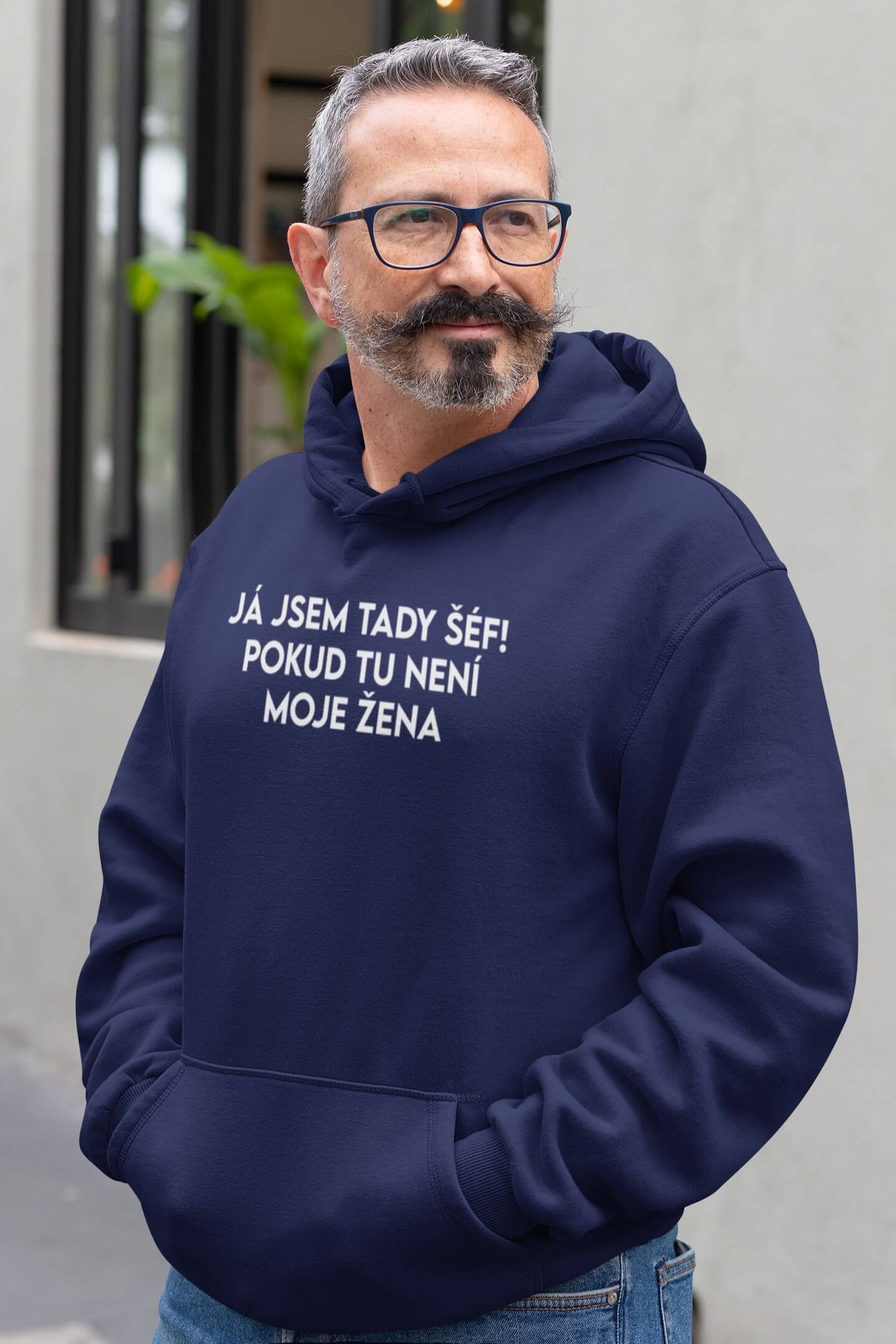 Levně Pánská mikina JÁ JSEM TADY ŠÉF! Barva: Kráľovská modrá