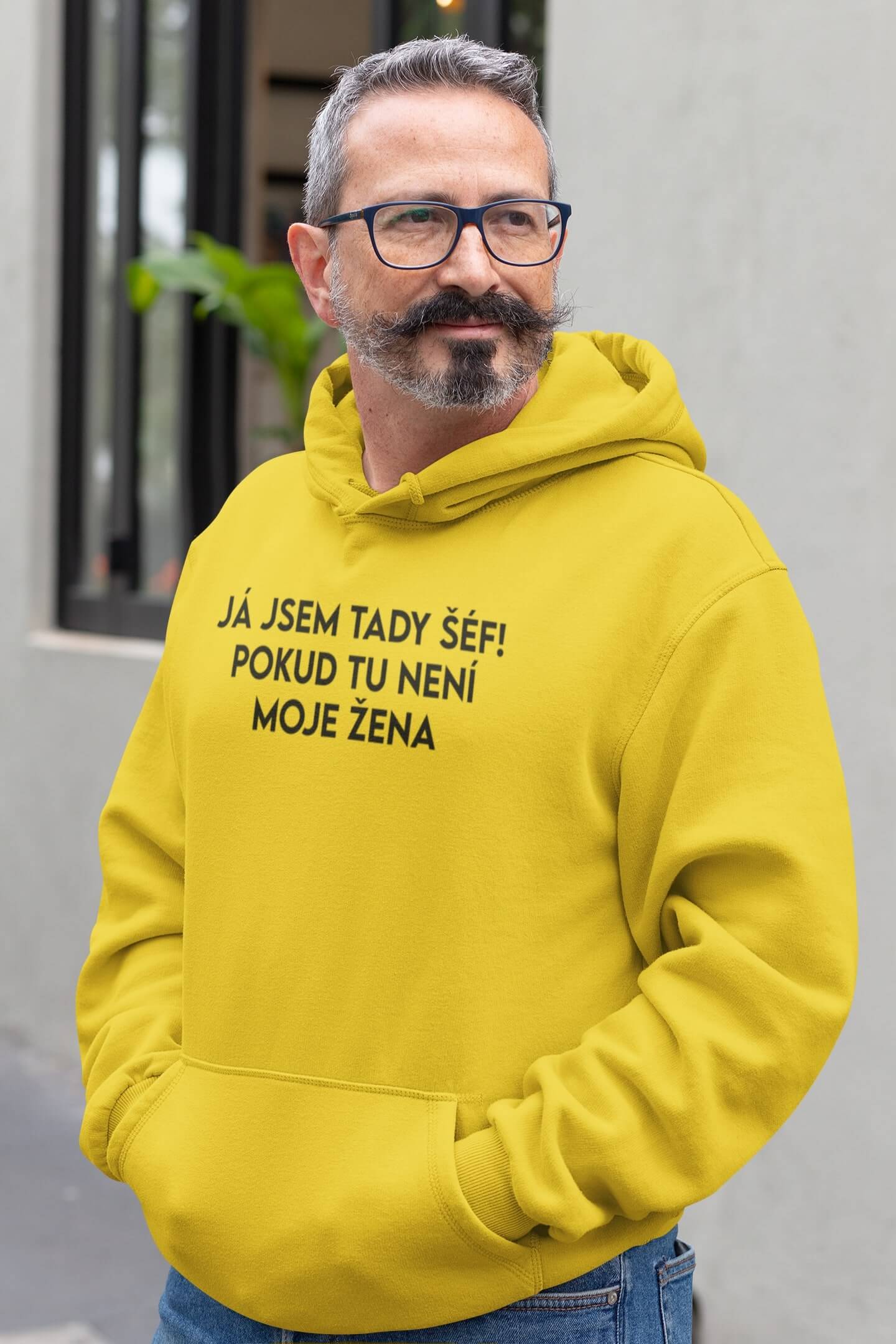 Levně Pánská mikina JÁ JSEM TADY ŠÉF! Barva: Žlutá