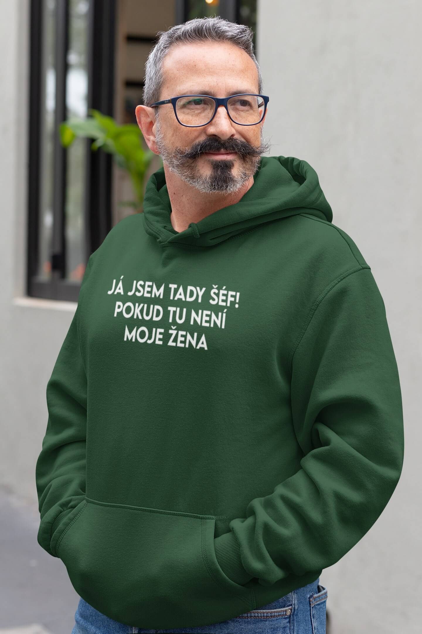 Levně Pánská mikina JÁ JSEM TADY ŠÉF! Barva: Láhvově zelená